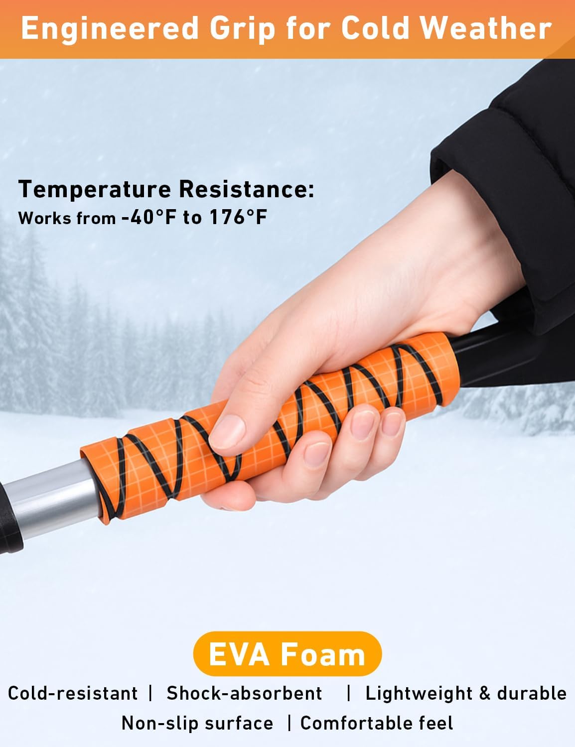 EcoNour 27" Aluminum Car Snow Scraper and Brush (Orange) | Weaved Bristle Head with Metal Body Ice Scraper for Car Windshield | Tough Ice Scraper with Ergonomic Foam Grip Winter Accessory | 2 Pack