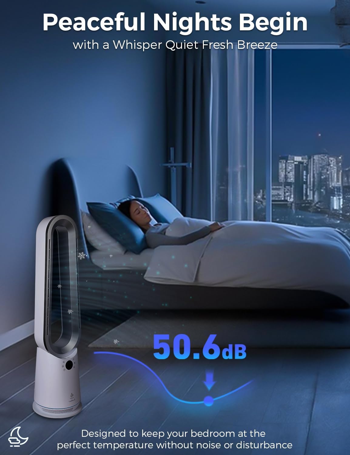 EcoNour Bladeless Hot & Cool Tower Fan | 1–9 Speed Quiet Airflow, 4 Modes, 80° Oscillation, 1599 m³/h Airflow, Heats up to 35°C | Remote & Alexa Compatible | Bedroom, Office, Home