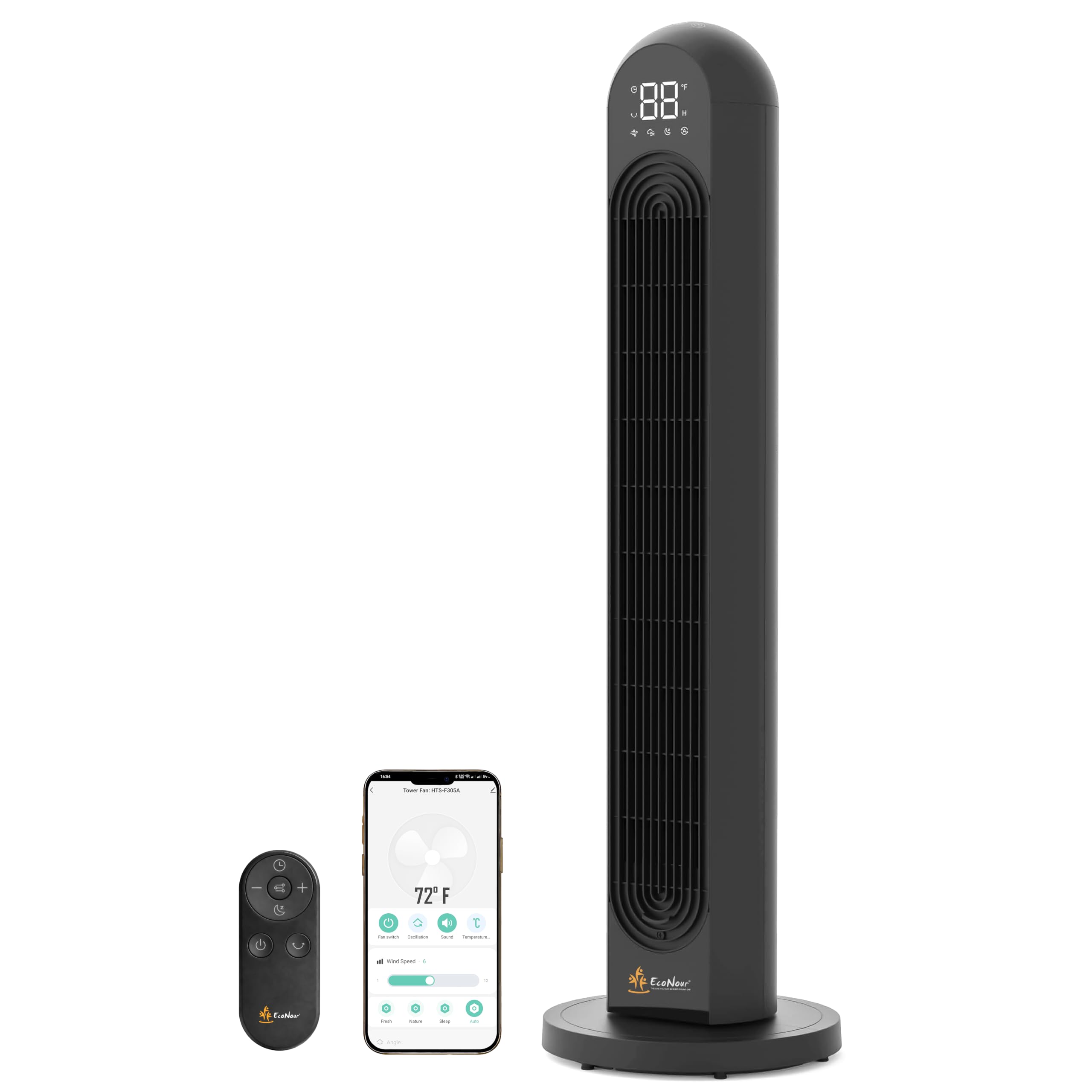 EcoNour 42-Inch Smart Tower Fan | Oscillating Quite Cooling Fan with WiFi/Alexa/Remote Control | 12 Speeds, 3 Modes, 15H Auto Timer | LED Touch Display, Bladeless Design Fans for Bedroom & Office