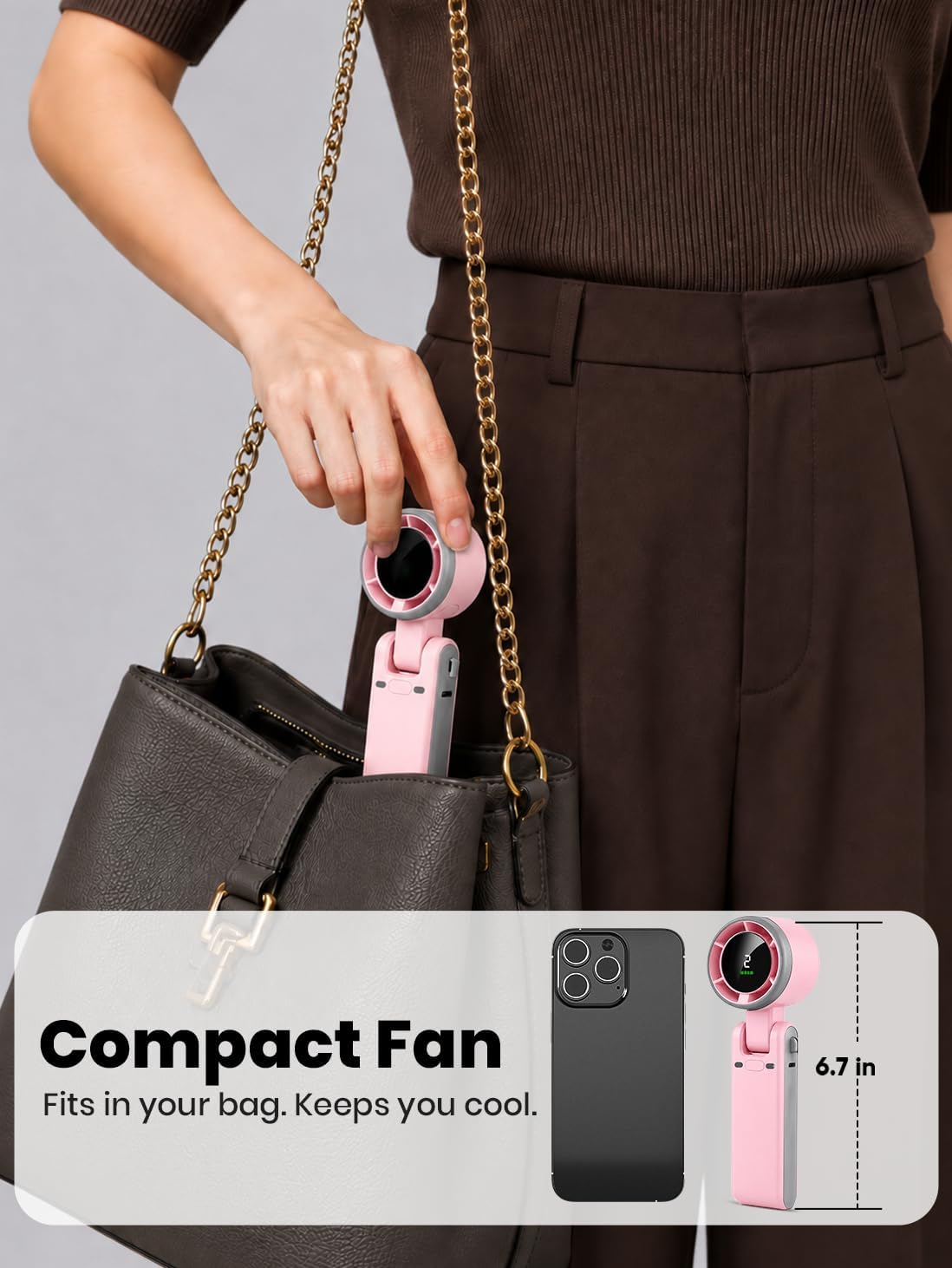EcoNour Portable Handheld Turbo Fan - 5 Gear High Speed 4000mAh Rechargeable Mini Personal Hand Fan Blow Cold Air, Battery Operated Travel Essentials, Holiday Gifts for Women, Men - Pink