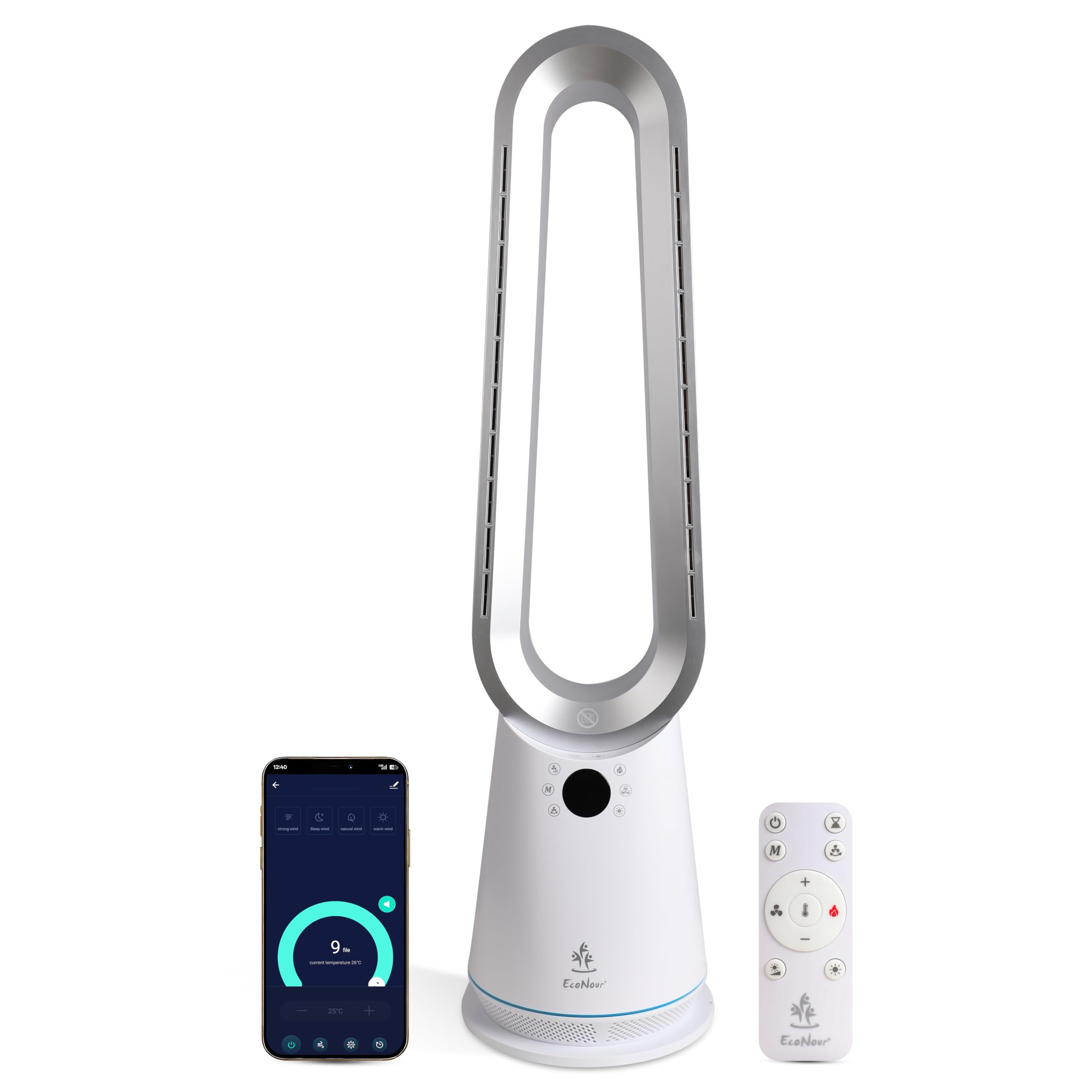 EcoNour 42-Inch Smart Tower Fan | Oscillating Quite Cooling Fan with WiFi/Alexa/Remote Control | 12 Speeds, 3 Modes, 15H Auto Timer | LED Touch Display, Bladeless Design Fans for Bedroom & Office