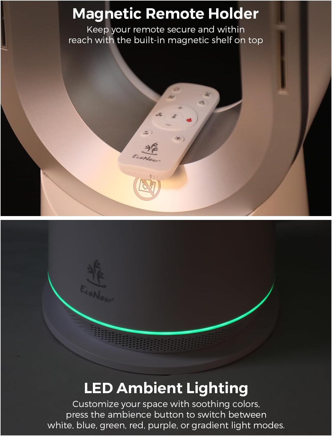 EcoNour Bladeless Hot & Cool Tower Fan | 1–9 Speed Quiet Airflow, 4 Modes, 80° Oscillation, 1599 m³/h Airflow, Heats up to 35°C | Remote & Alexa Compatible | Bedroom, Office, Home