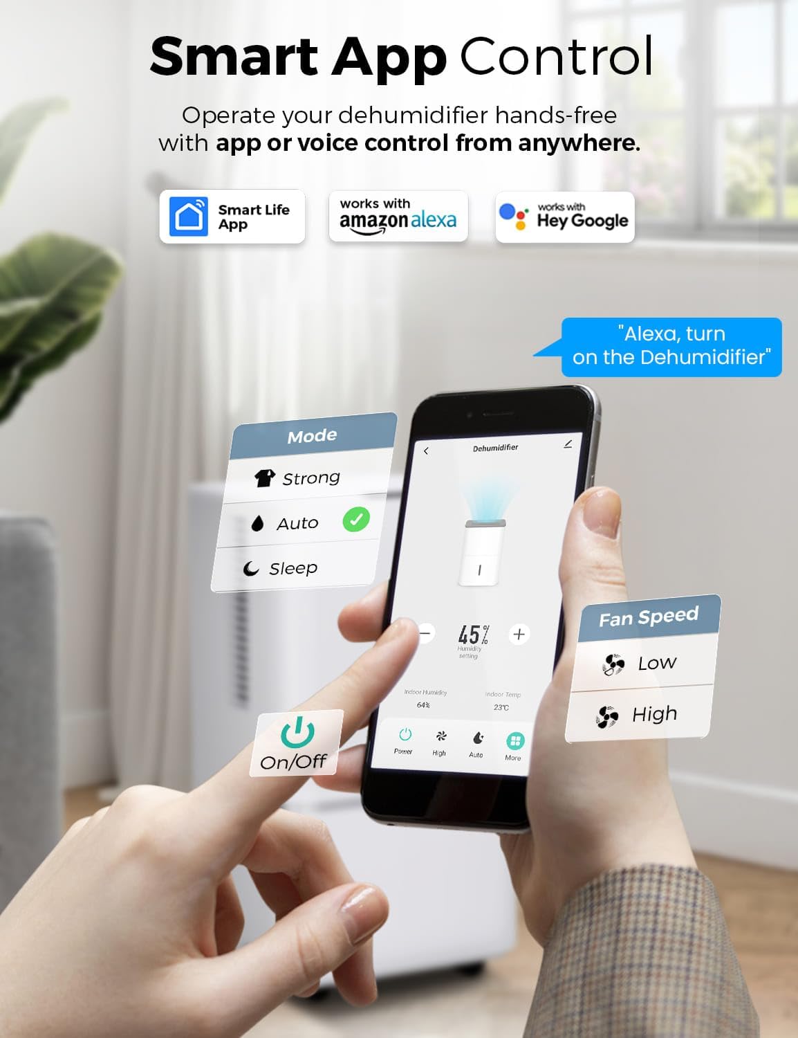EcoNour 12L Smart WiFi Dehumidifier for Home, with Auto-Humidity Sensor, LED Display, Quiet, 24-Hour Timer & Continuous Drainage, Laundry Drying, Child Lock Protection – for Home, Bedroom & Bathroom