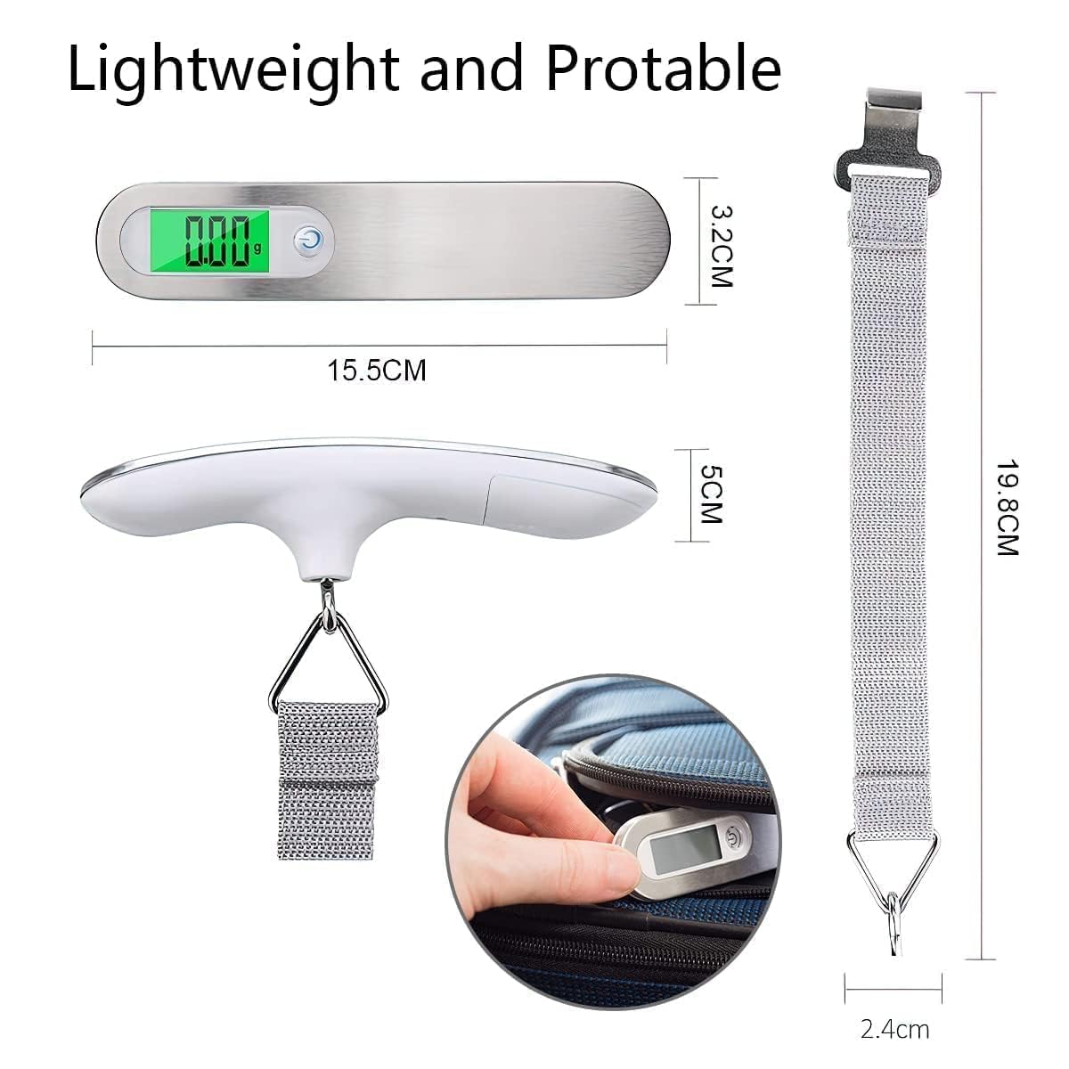 EcoNour Luggage Scale Portable Digital Weight Scale for Travel Suitcase Weigher with Tare Function 110 Lb/ 50Kg Capacity with Backlit Tare Function Lightweight for Bags, Travel, Flights