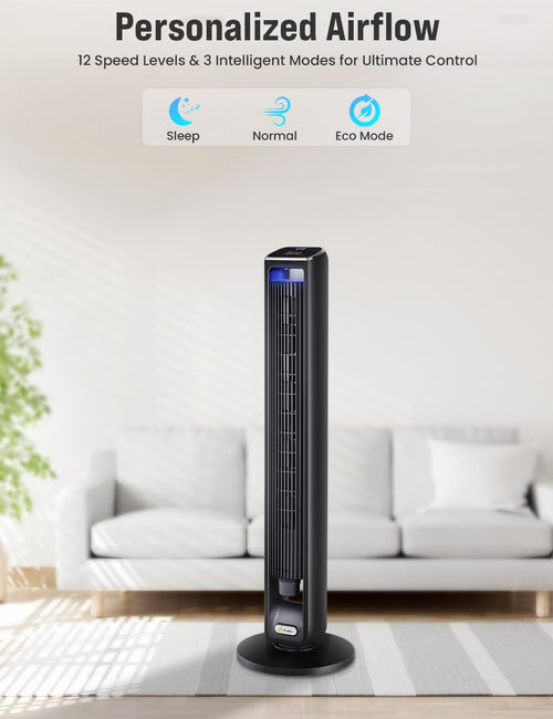 EcoNour 42-Inch Smart Tower Fan | Oscillating Quite Cooling Fan with WiFi/Alexa/Remote Control | 12 Speeds, 3 Modes, 15H Auto Timer | LED Touch Display, Bladeless Design Fans for Bedroom & Office