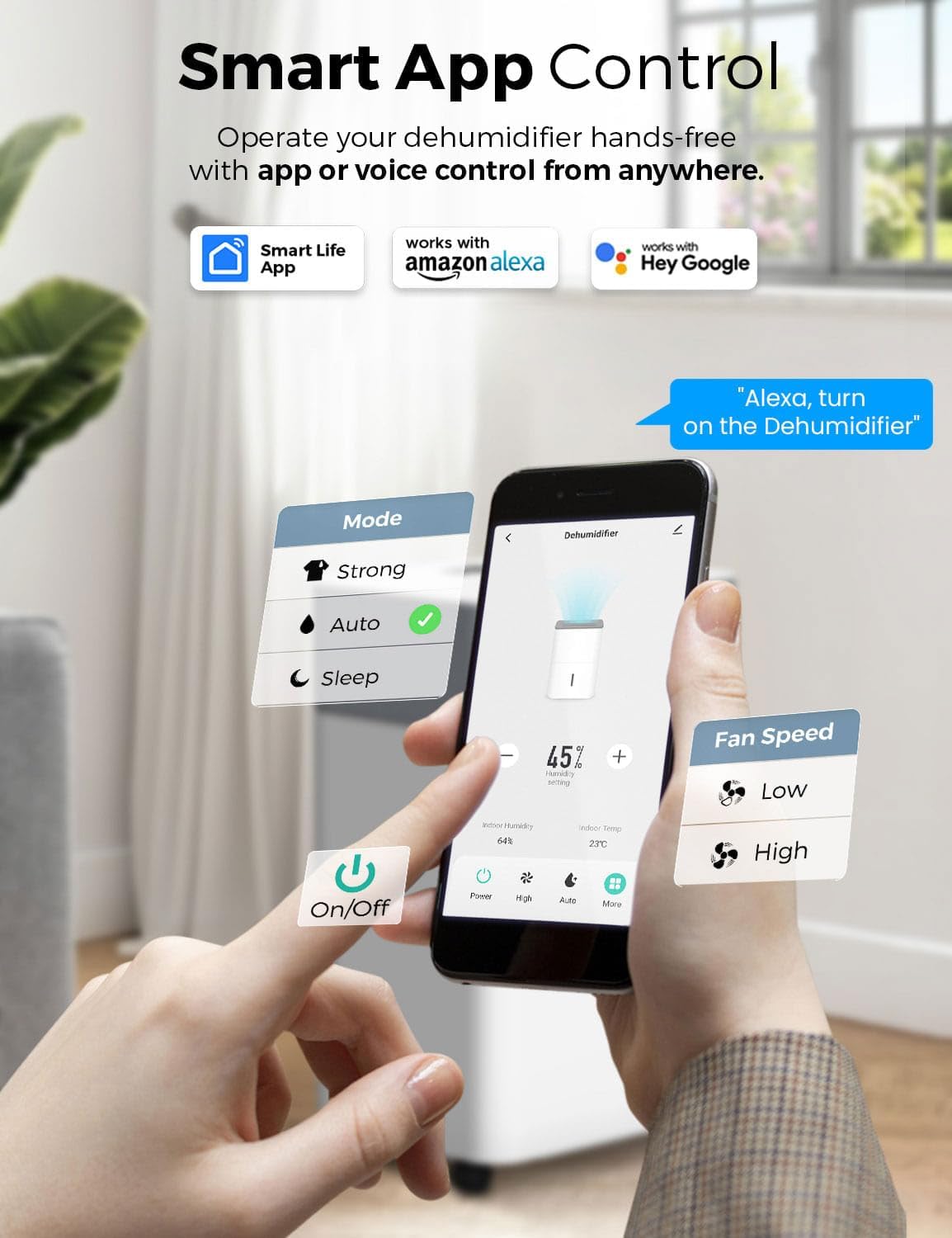 EcoNour Smart 20L WiFi Dehumidifier with Auto-Humidity Control | LED Display, 4.5L Tank, Laundry Dry Mode, 24-Hr Timer & Quiet Operation | Continuous Drain Option for Home, Bedroom, Basement & Garage