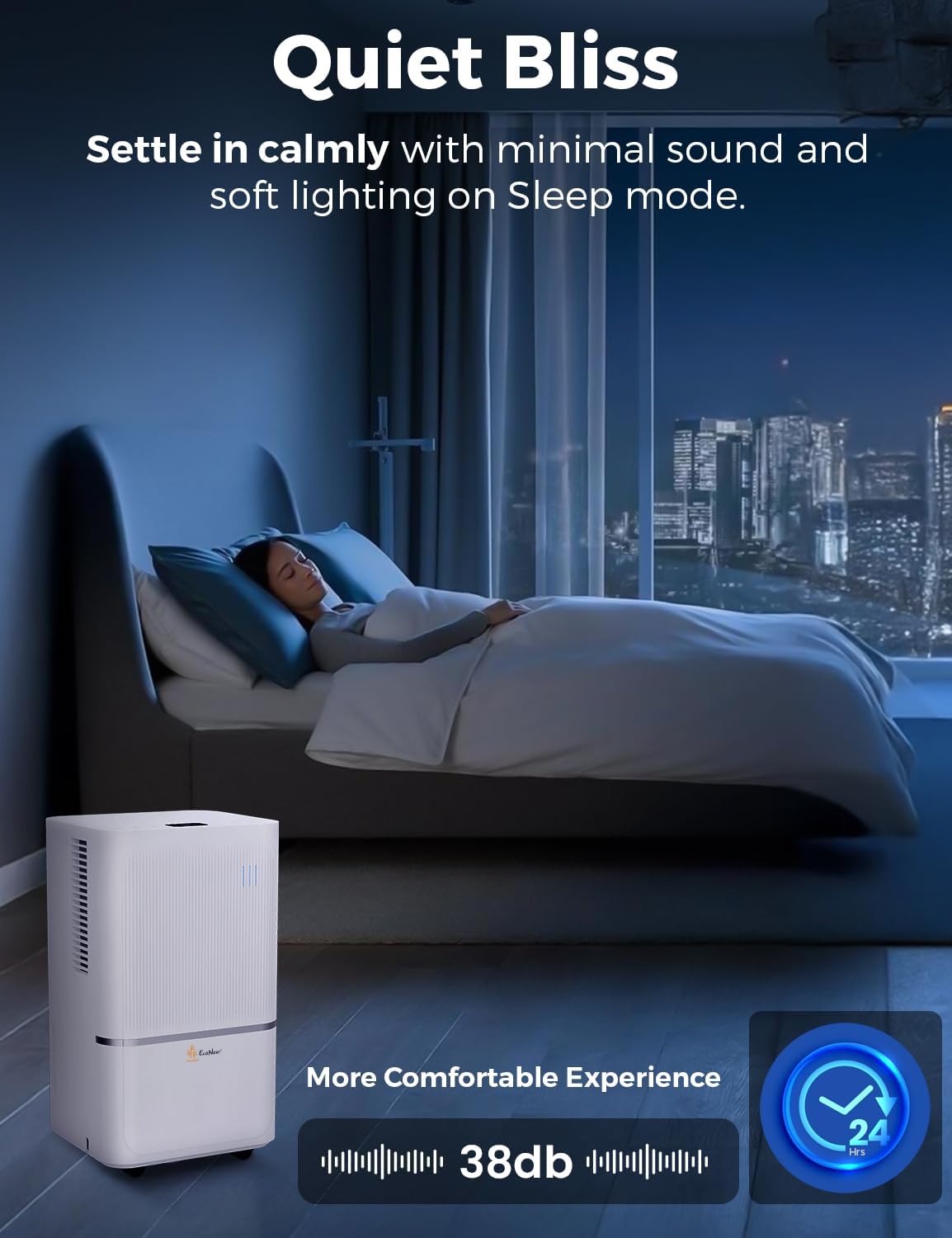 EcoNour 12L Smart WiFi Dehumidifier for Home, with Auto-Humidity Sensor, LED Display, Quiet, 24-Hour Timer & Continuous Drainage, Laundry Drying, Child Lock Protection – for Home, Bedroom & Bathroom