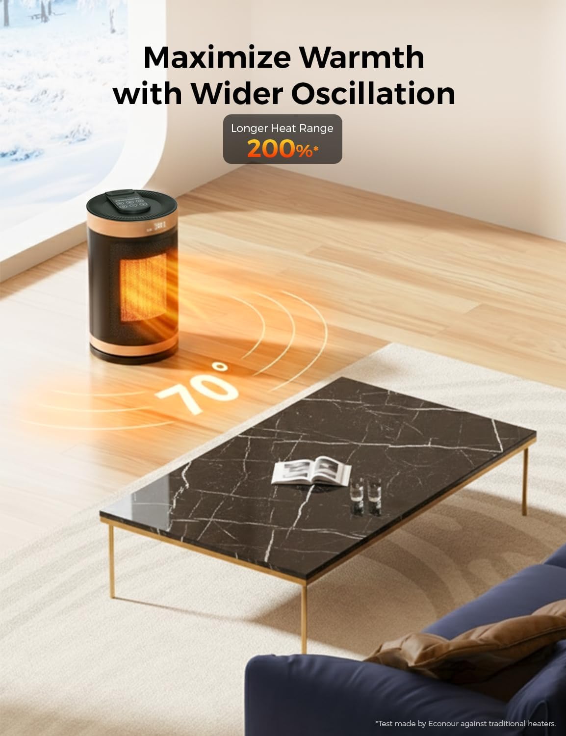 EcoNour Electric Heater, 1500 W Energy Efficient Space Silent Smart WiFi Room Heater, Portable Ceramic Room Heater with Thermostat, 3 Heat Modes, Fast Heating, Overheat & Tip-Over Safety Protection