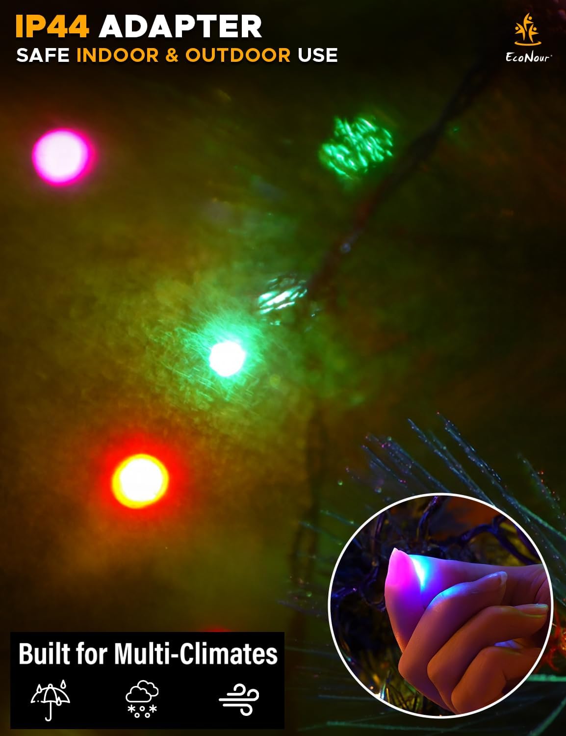 EcoNour 1.5m Cluster Tree Lights | 200 LED String Lights with Ring and 12 Garlands | 8 Modes LED String Lights for Christmas Trees (150cm & 180cm) | Multicolor Decoration Light