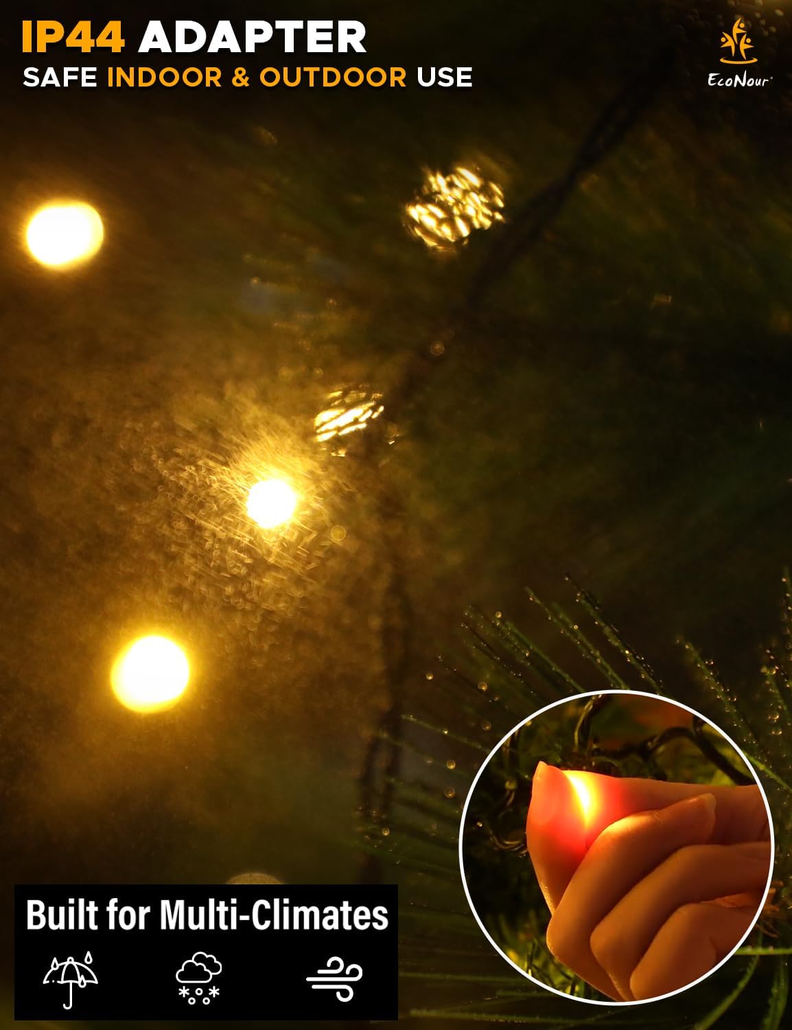EcoNour 2m Cluster Tree Lights | 400 LED String Lights with Ring and 16 Garlands | 8 Modes LED String Lights for Christmas Trees (210cm & 240cm) | Warm White Light for Indoor and Outdoor Use