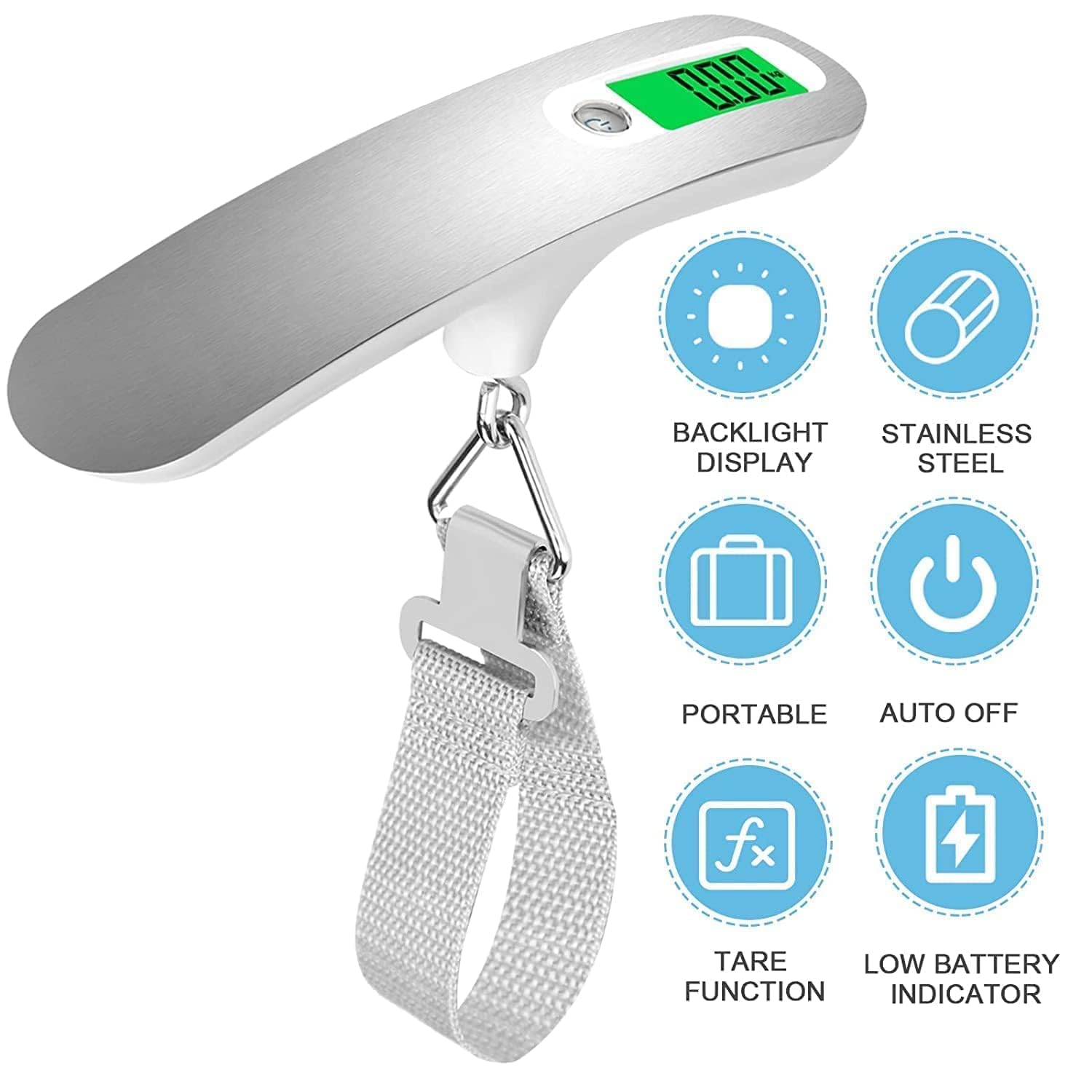 EcoNour Luggage Scale Portable Digital Weight Scale for Travel Suitcase Weigher with Tare Function 110 Lb/ 50Kg Capacity with Backlit Tare Function Lightweight for Bags, Travel, Flights