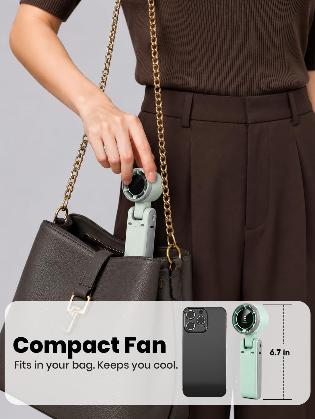 EcoNour Portable Handheld Turbo Fan - 5 Gear High Speed 4000mAh Rechargeable Mini Personal Hand Fan Blow Cold Air, Battery Operated Travel Essentials, Holiday Gifts for Women, Men - Green