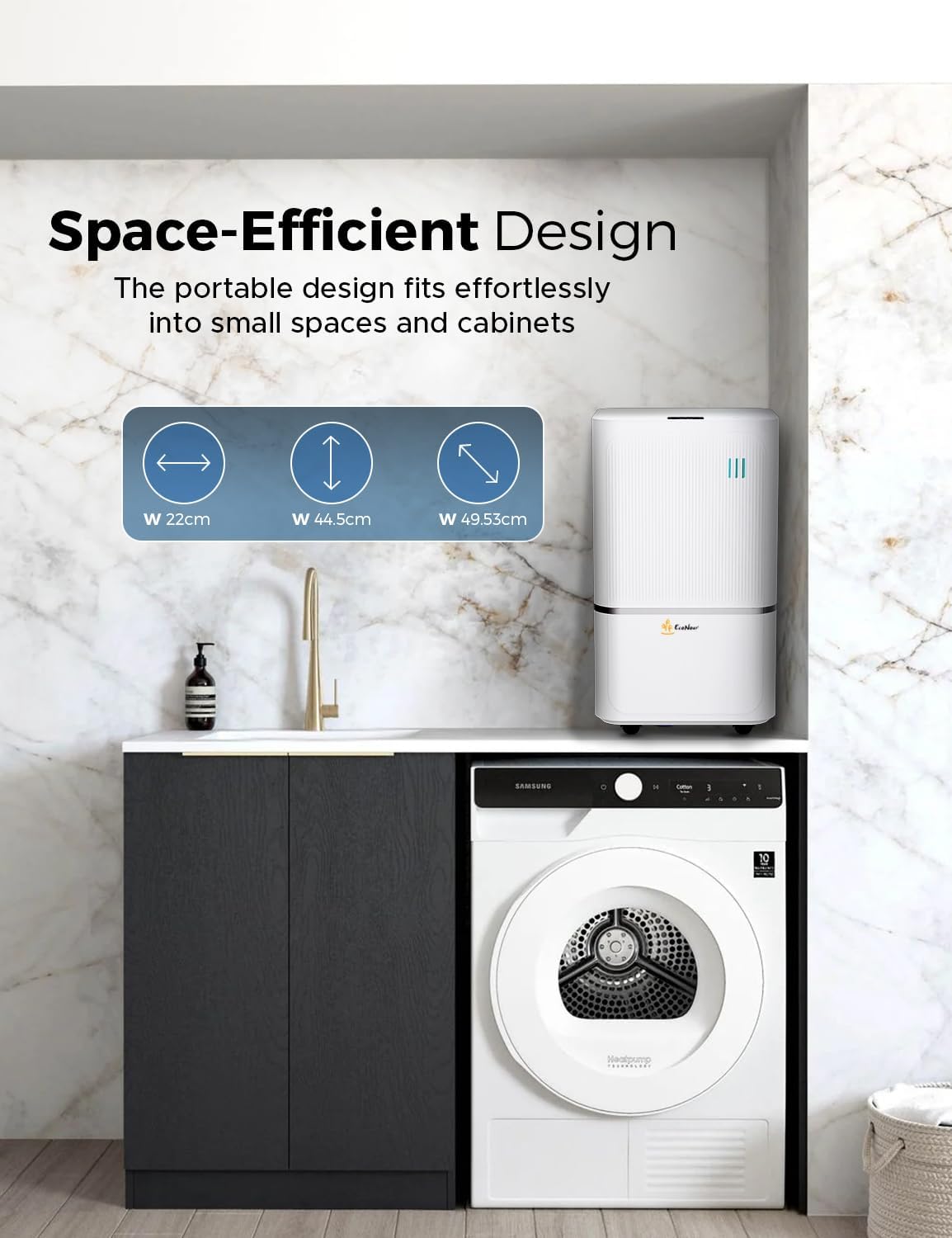 EcoNour 12L Smart WiFi Dehumidifier for Home, with Auto-Humidity Sensor, LED Display, Quiet, 24-Hour Timer & Continuous Drainage, Laundry Drying, Child Lock Protection – for Home, Bedroom & Bathroom