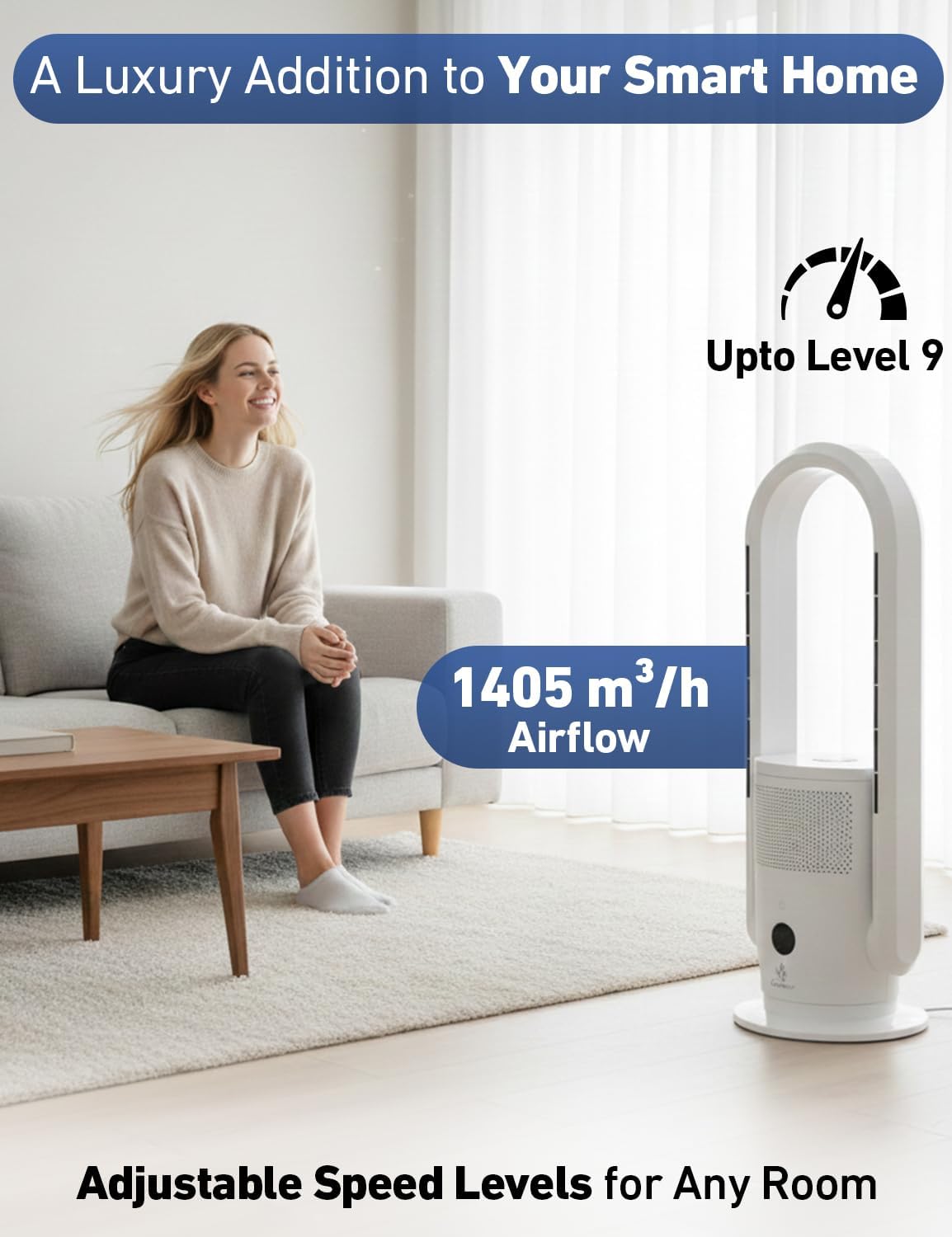 EcoNour Bladeless Hot & Cool Tower Fan with Air Purifier | Remote Control, 30°Tilt,12-Speed Quiet Cooling, Fast Heating, Sleep Mode, Safety Protection, Compatible with Alexa Bedroom, Kitchen - 28"