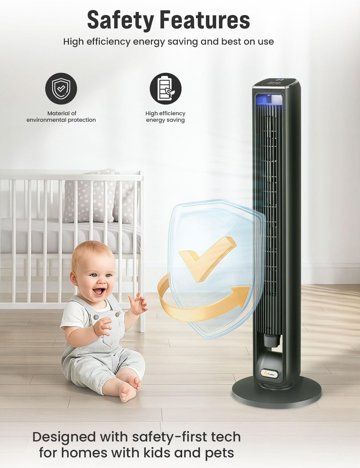 EcoNour 42-Inch Smart Tower Fan | Oscillating Quite Cooling Fan with WiFi/Alexa/Remote Control | 12 Speeds, 3 Modes, 15H Auto Timer | LED Touch Display, Bladeless Design Fans for Bedroom & Office
