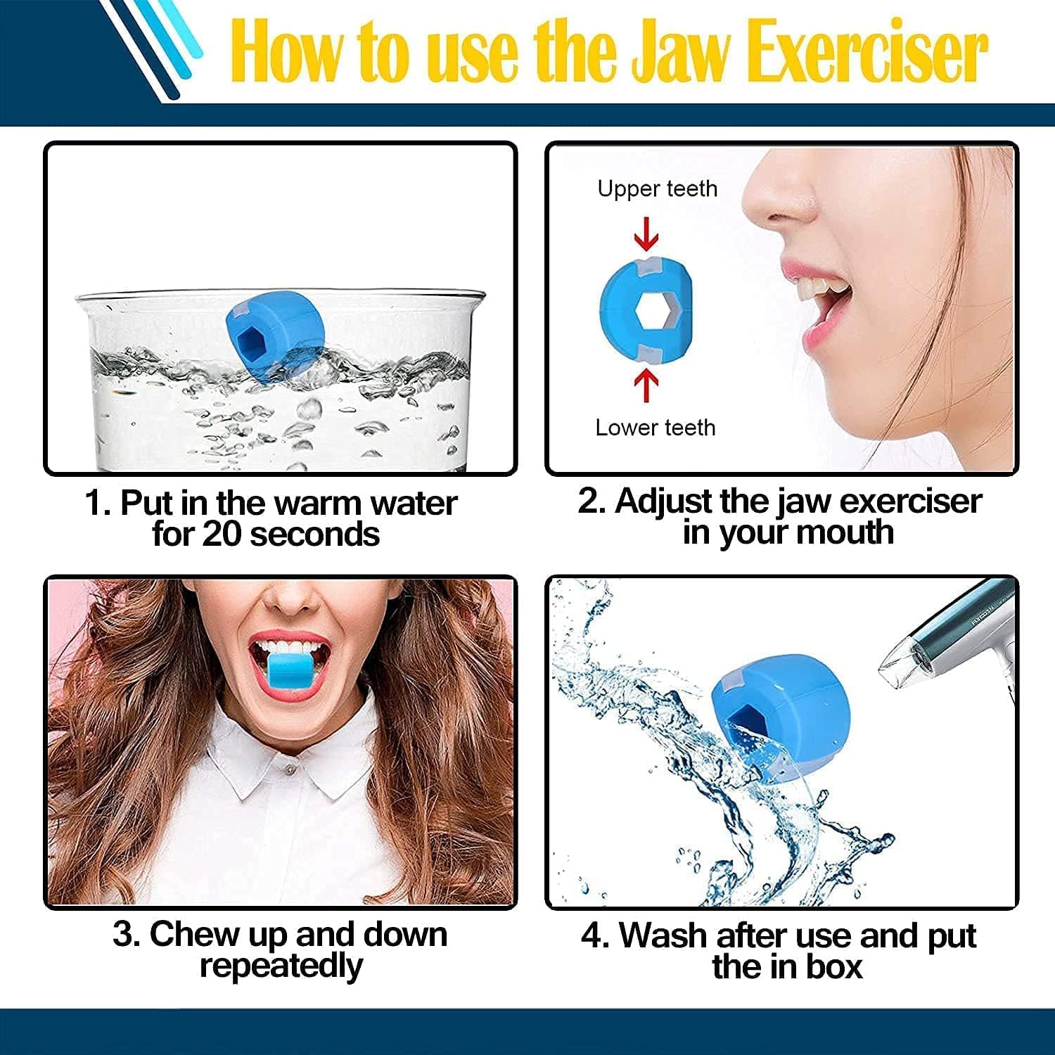 EcoNour Jaw Exerciser 3 Pack Jawline Toner Exerciser double chin removal & Enhancing Chiselled Jawline, Face Exerciser for Men & Women - With Necklace and Storage Containers