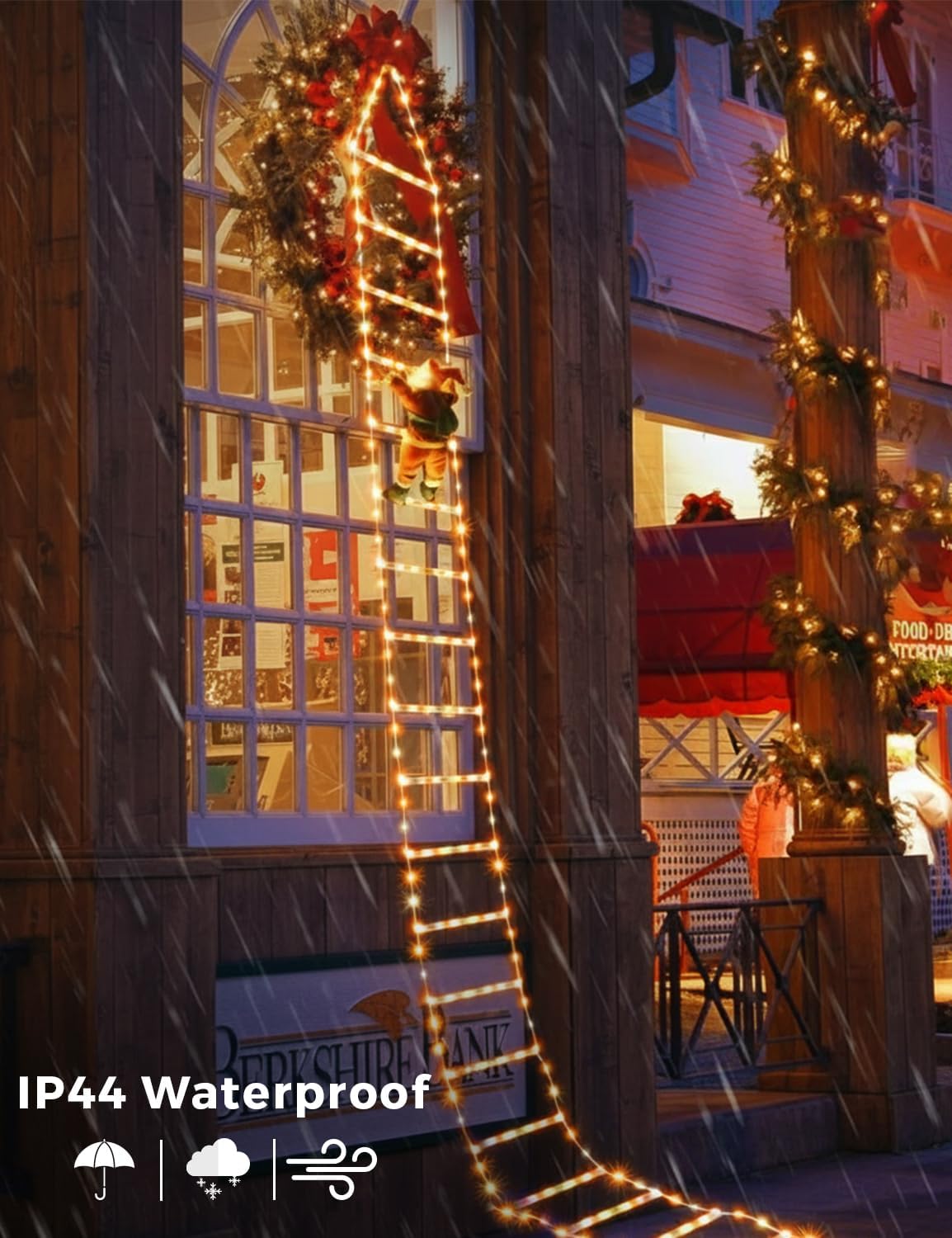 EcoNour Christmas Ladder Lights with Santa Claus - 200 LED Lights, 8 Light Modes, Timer Memory Function, Mains Powered, Indoor Outdoor Garden Tree Christmas Decorations (Warm White)