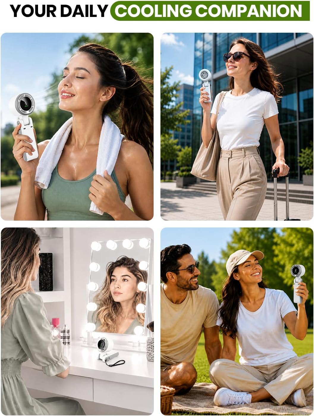 EcoNour Portable Handheld Turbo Fan - 5 Gear High Speed 4000mAh Rechargeable Mini Personal Hand Fan Blow Cold Air, Battery Operated Travel Essentials, Holiday Gifts for Women, Men - White