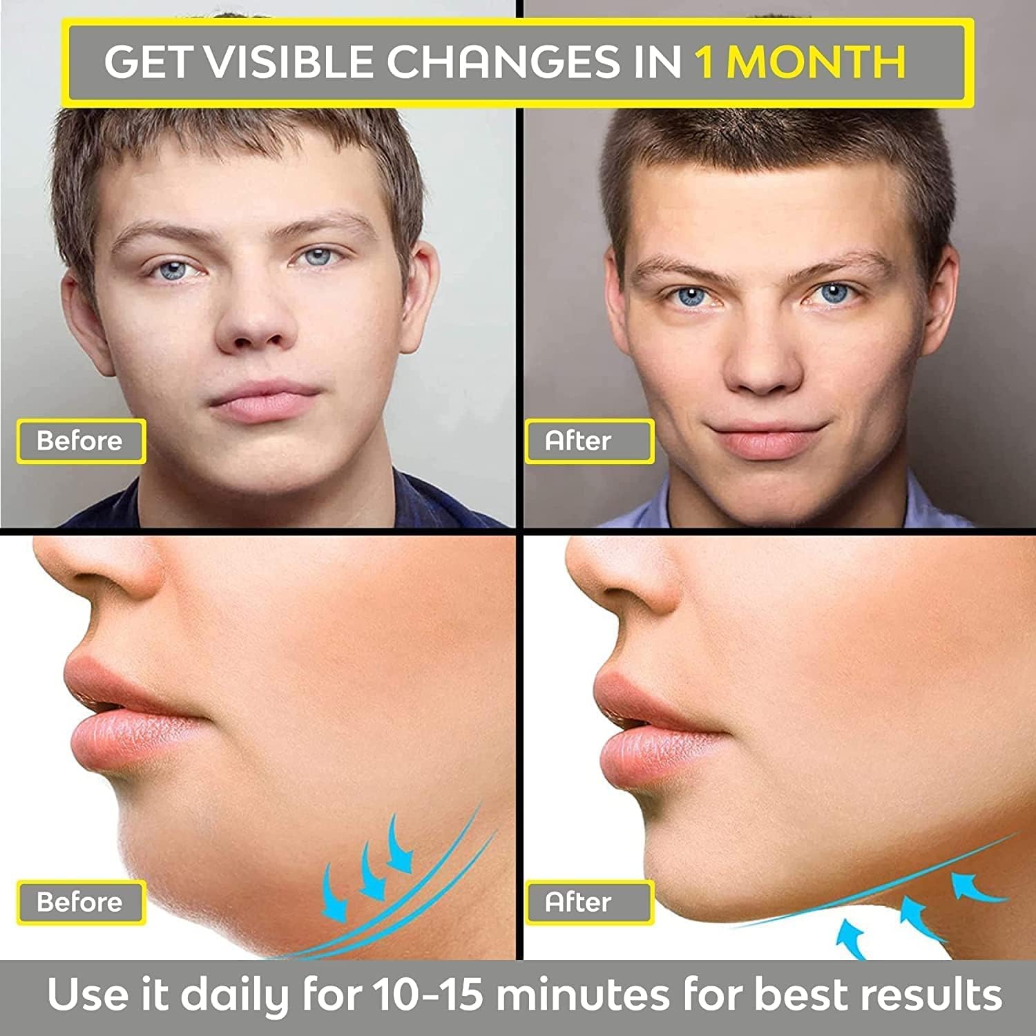 EcoNour Jaw Exerciser 3 Pack Jawline Toner Exerciser double chin removal & Enhancing Chiselled Jawline, Face Exerciser for Men & Women - With Necklace and Storage Containers