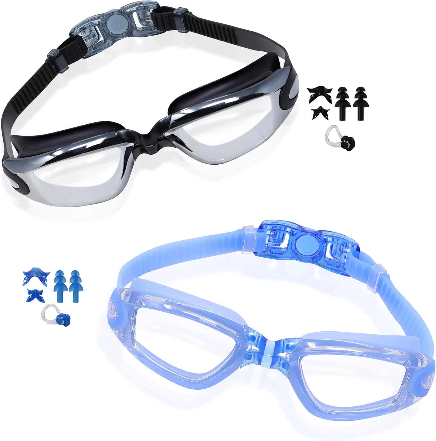 EcoNour Swimming Goggles Anti-Fog - Waterproof Seal, Comfort Fit, UV Protection, Swimming Goggles for Adult, Men, Women with Nose Clip and Earplugs, 2 Pack