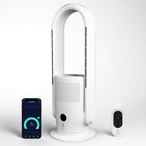 EcoNour Bladeless Hot & Cool Tower Fan with Air Purifier | Remote Control, 30°Tilt,12-Speed Quiet Cooling, Fast Heating, Sleep Mode, Safety Protection, Compatible with Alexa Bedroom, Kitchen - 28"
