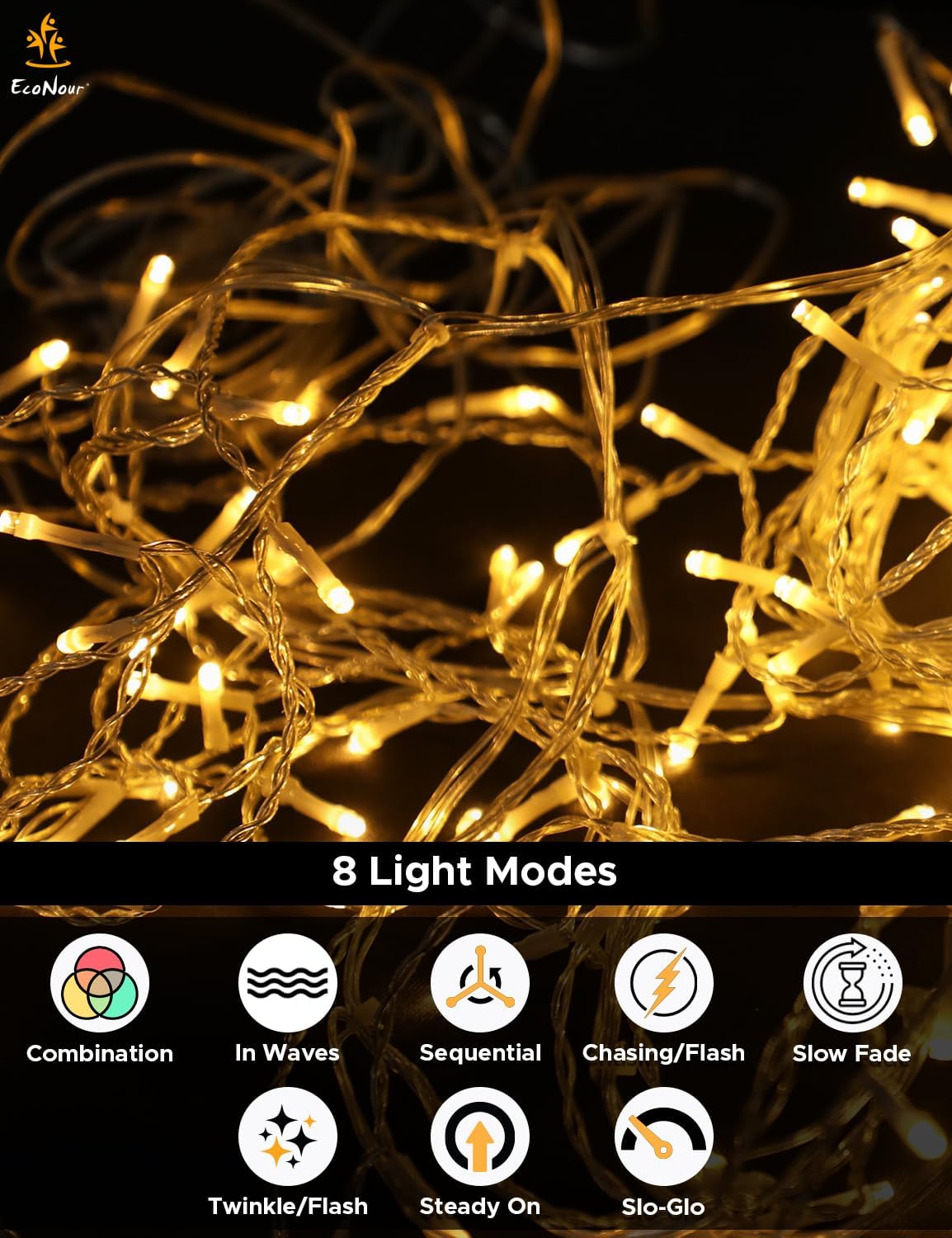 EcoNour Icicle Lights Outdoor Christmas Lights 500 LED 17M Warm White Decorations String Fairy Lights with Timer for Xmas Garden & Party | Mains Powered Clear Cable