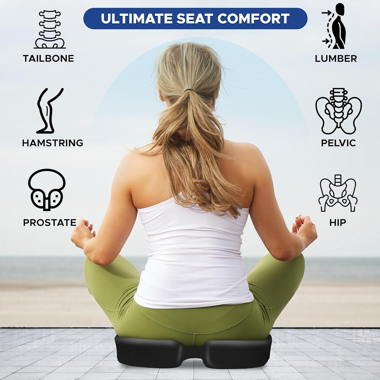 EcoNour Coccyx Cushion | Memory Foam Pain Relief Cushion for Back Support | Sciatica Tailbone Pain Relief | Anti-Slip Gel Orthopaedic Ergonomic Cushions for Office Chair (Seat Cushion Pack of 2)