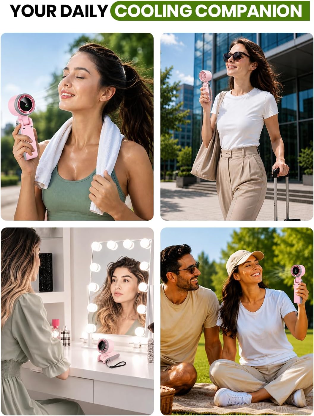 EcoNour Portable Handheld Turbo Fan - 5 Gear High Speed 4000mAh Rechargeable Mini Personal Hand Fan Blow Cold Air, Battery Operated Travel Essentials, Holiday Gifts for Women, Men - Pink