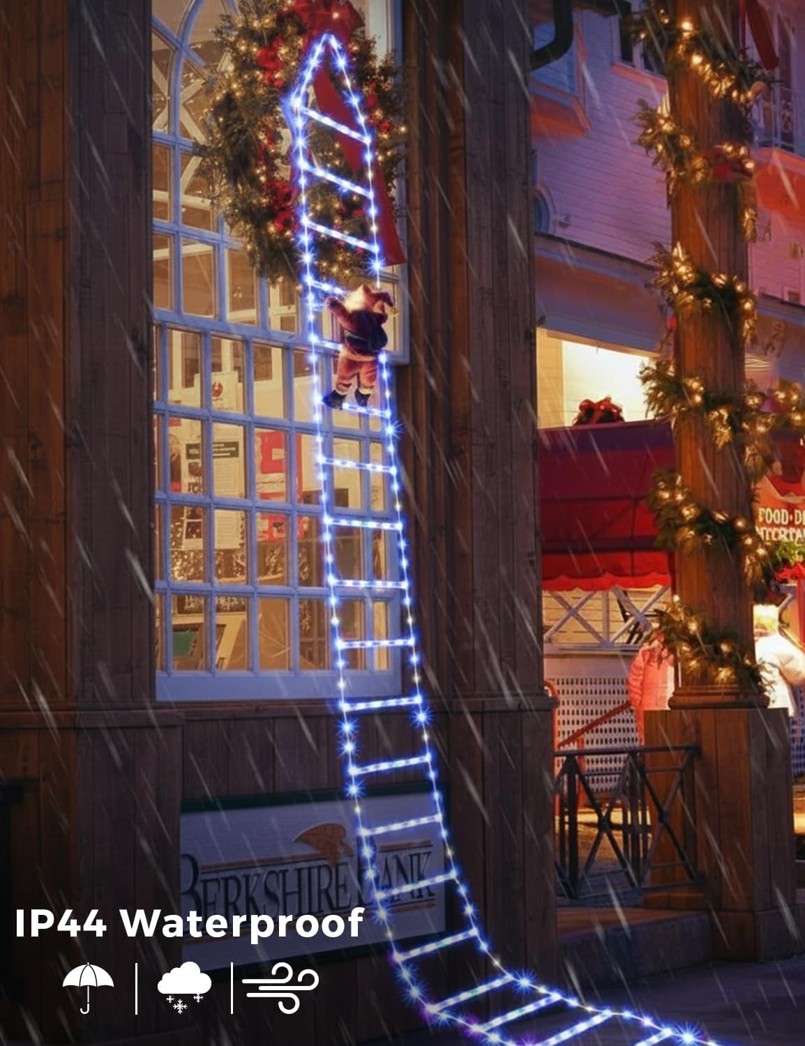 EcoNour Christmas Ladder Lights with Santa Claus - 400 LED Lights, 8 Light Modes, Timer Memory Function, Mains Powered, Indoor Outdoor Garden Tree Christmas Decorations (Cool White)