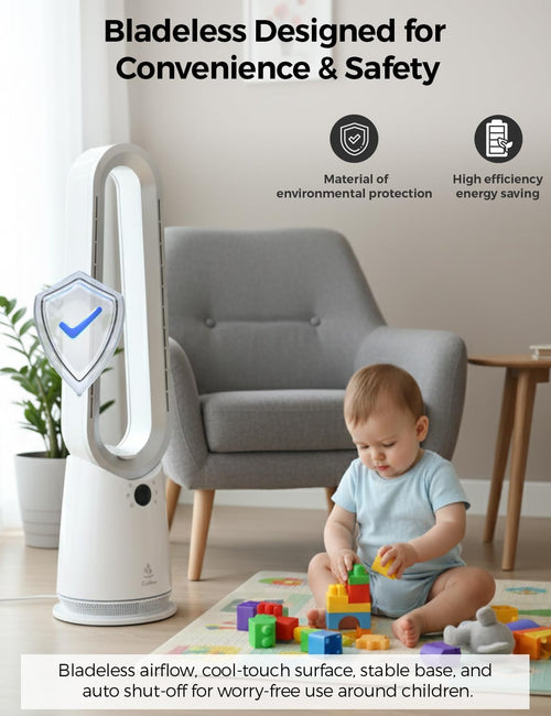 EcoNour Bladeless Hot & Cool Tower Fan | 1–9 Speed Quiet Airflow, 4 Modes, 80° Oscillation, 1599 m³/h Airflow, Heats up to 35°C | Remote & Alexa Compatible | Bedroom, Office, Home