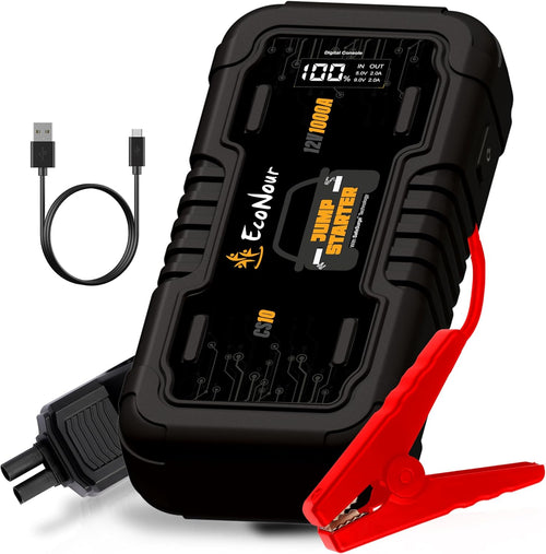 EcoNour Car Battery Jump Starter | 1600A Peak | 12V Portable Car Booster with LED Light & Charger Cable | Power unit Starter Ideal Up to 7L Gas/5L Diesel Engines