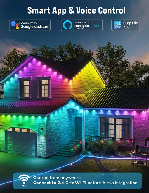 EcoNour 30M/100FT Smart RGB Permanent Outdoor Lights |Music Sync, Waterproof LED Eaves Lights with Extension Connector & Remote Control |Colorful RGB LED Christmas Light with Festive Lighting Effects