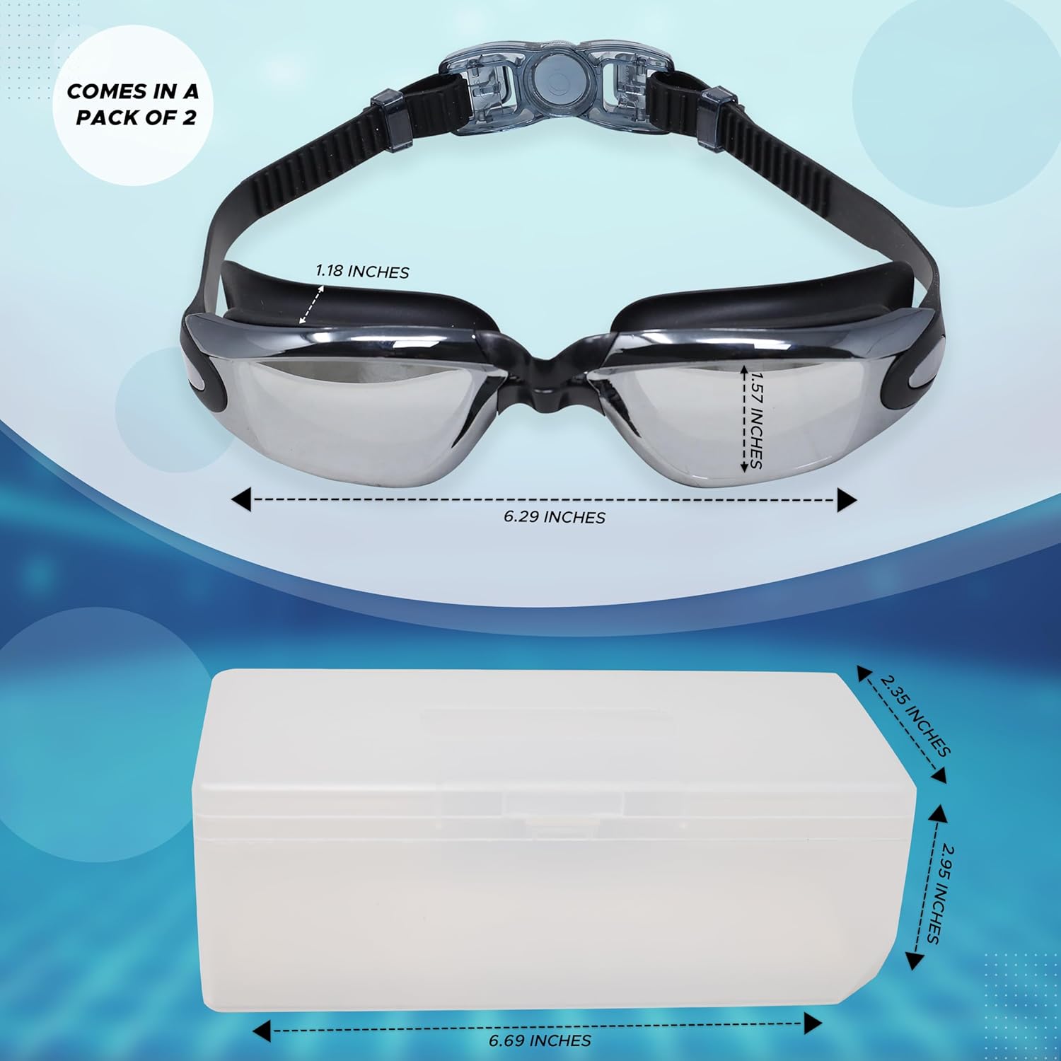 EcoNour Swimming Goggles Anti-Fog - Waterproof Seal, Comfort Fit, UV Protection, Swimming Goggles for Adult, Men, Women with Nose Clip and Earplugs, 2 Pack