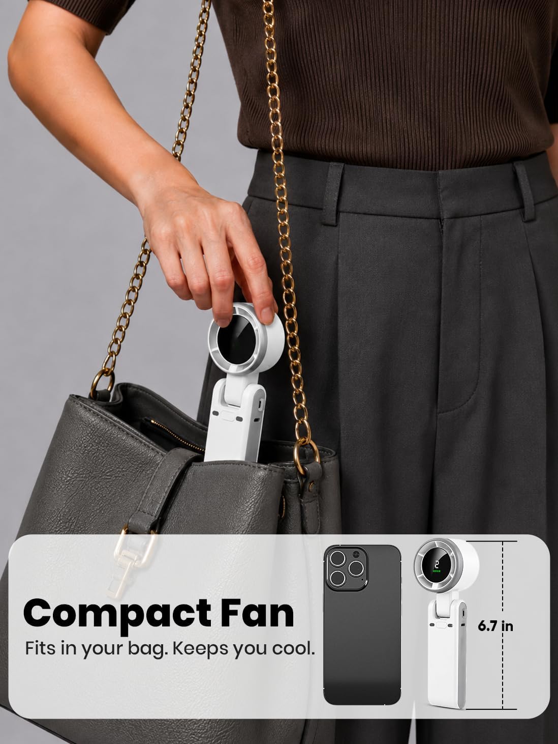 EcoNour Portable Handheld Turbo Fan - 5 Gear High Speed 4000mAh Rechargeable Mini Personal Hand Fan Blow Cold Air, Battery Operated Travel Essentials, Holiday Gifts for Women, Men - White