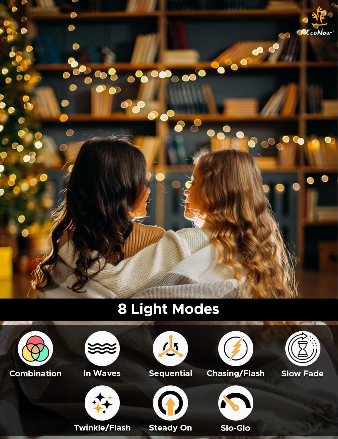 EcoNour Christmas Tree Lights Cluster Lights 480 LED - 6 Hours On Timer, 8 Light Modes, Plug in, Waterproof Indoor & Outdoor Use – 480 LED / 6m Lit Length, Warm White