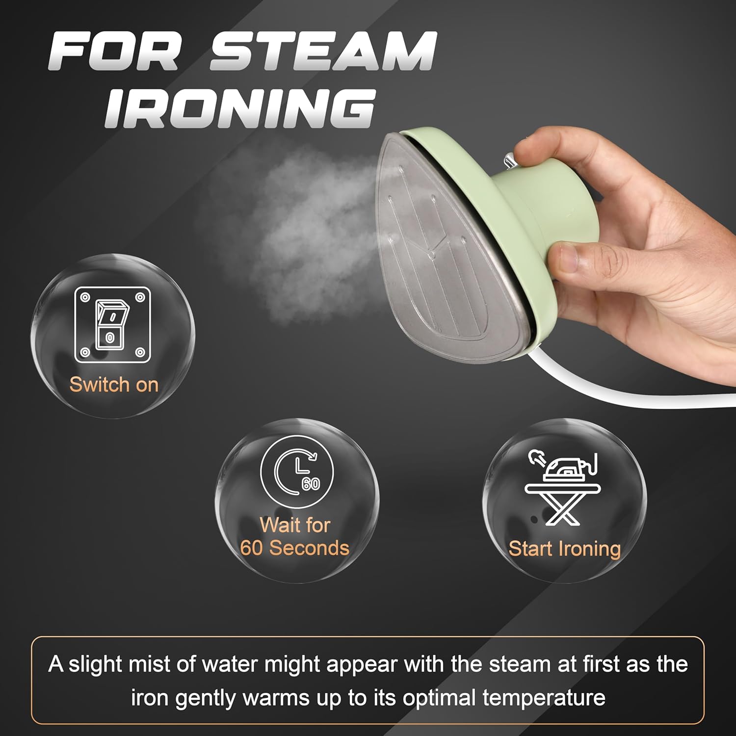 Econour Travel Mini Steam Iron for Clothes, Crafting, Quilting & Sewing - Portable Handheld Steamer With Safety Gloves and Storage Pouch