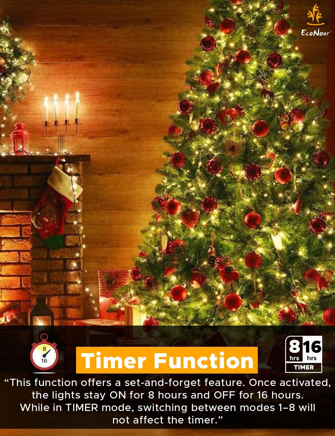 EcoNour Christmas Tree Lights, Cluster Compact 1500 LED Warm White | 8 Hrs On Timer, 8 Light Mode, 2.5cm Bulb Distance Fairy String Lights Plug in - Timer and Memory Functions -Outdoor/Indoor Use