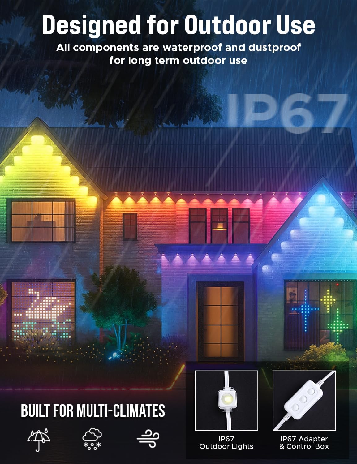 EcoNour 150 FT RGB Smart Permanent Outdoor Lights | Waterproof LED Eaves Lights with App & Remote Control | Colorful RGB Light with Music Sync | Smart Outdoor LED Christmas Light with Festive Effects