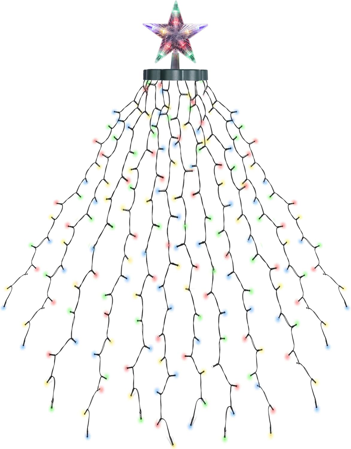 EcoNour 1.5m Cluster Tree Lights | 200 LED String Lights with Ring and 12 Garlands | 8 Modes LED String Lights for Christmas Trees (150cm & 180cm) | Multicolor Decoration Light