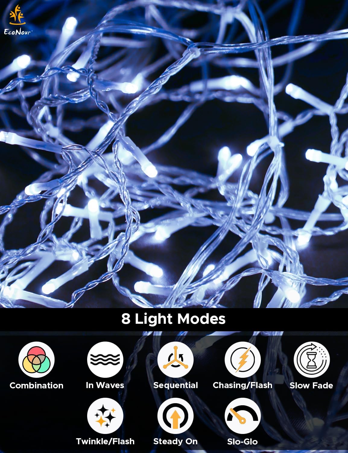 EcoNour Icicle Lights Outdoor Christmas Lights 2000 LED 60M Cool White Decorations String Fairy Lights with Timer for Xmas Garden & Party | Mains Powered Clear Cable
