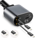 EcoNour Super Fast 4-in-1 Retractable Car Charger | PD30W Dual Apple Charger for iPhones & Multiple Devices | 82 cm Long, Flexible & Compact Design | Compatible with Iphones, Samsung & Android Devices