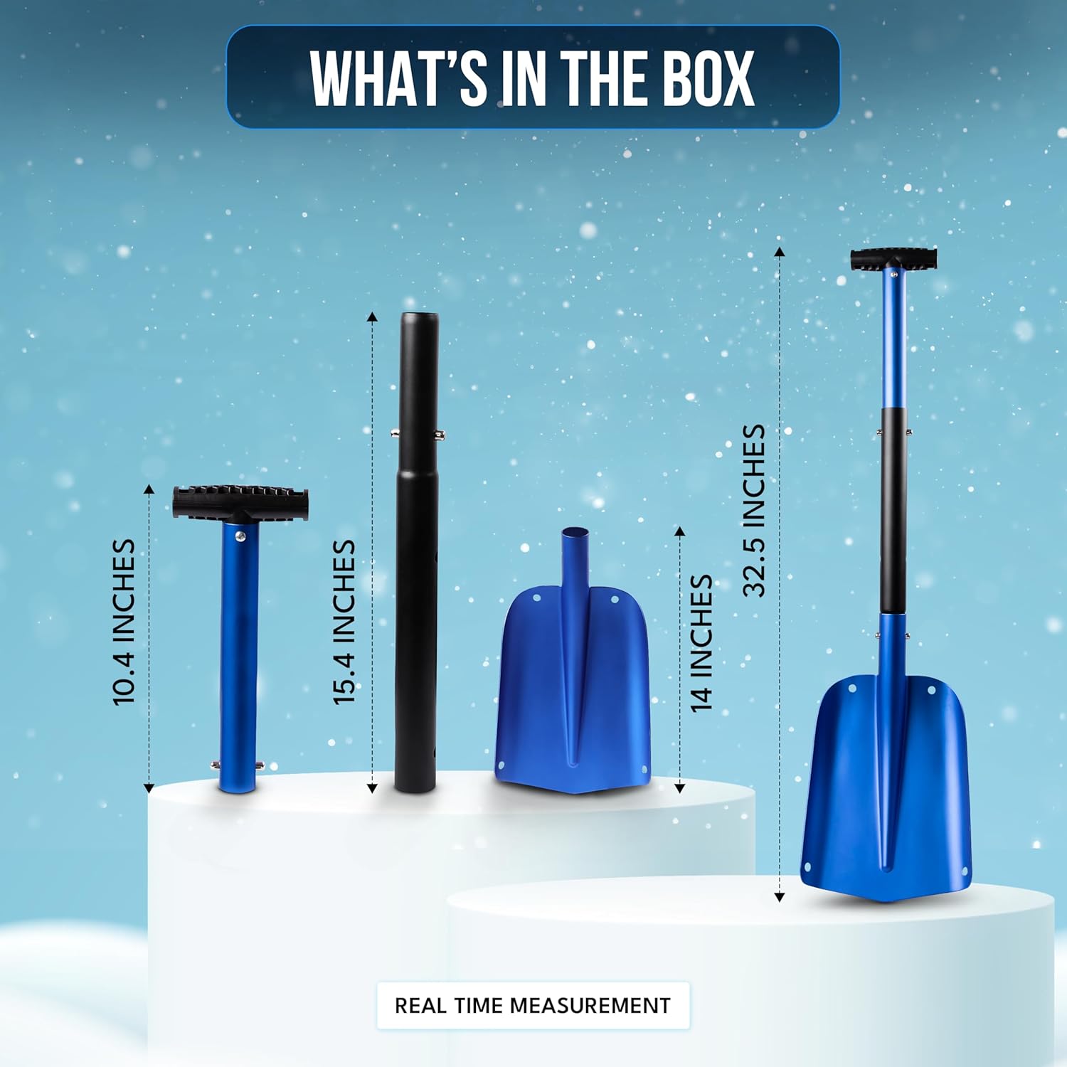EcoNour 32" Multipurpose Snow Shovel for Car Driveway | Lightweight Aluminum Car Shovel for Snow, Sand, and Garden Use | Heavy-Duty, Foldable 3-Piece Shovel for Car, Home, and Outdoors (Blue)