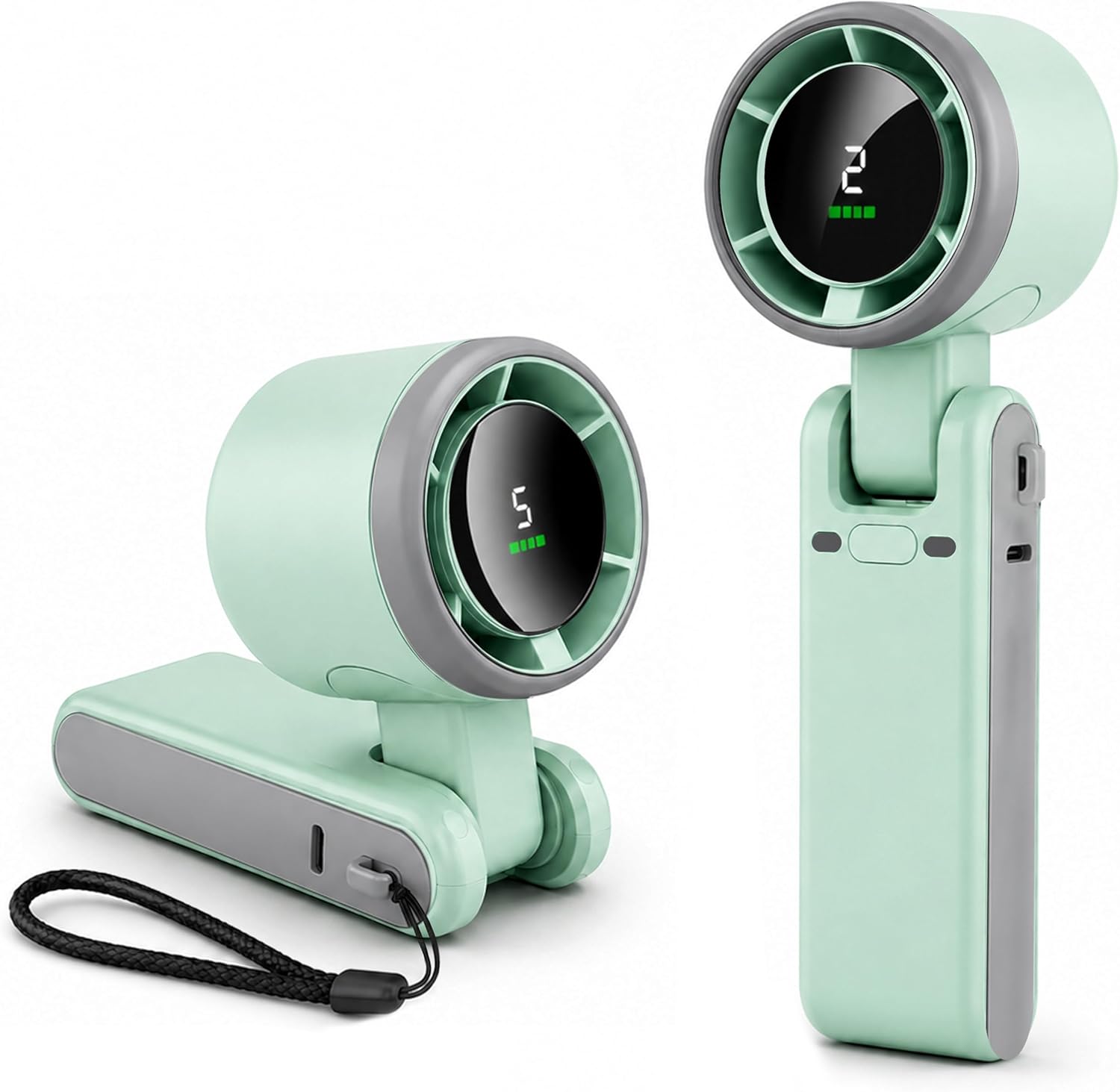 EcoNour Portable Handheld Turbo Fan - 5 Gear High Speed 4000mAh Rechargeable Mini Personal Hand Fan Blow Cold Air, Battery Operated Travel Essentials, Holiday Gifts for Women, Men - Green