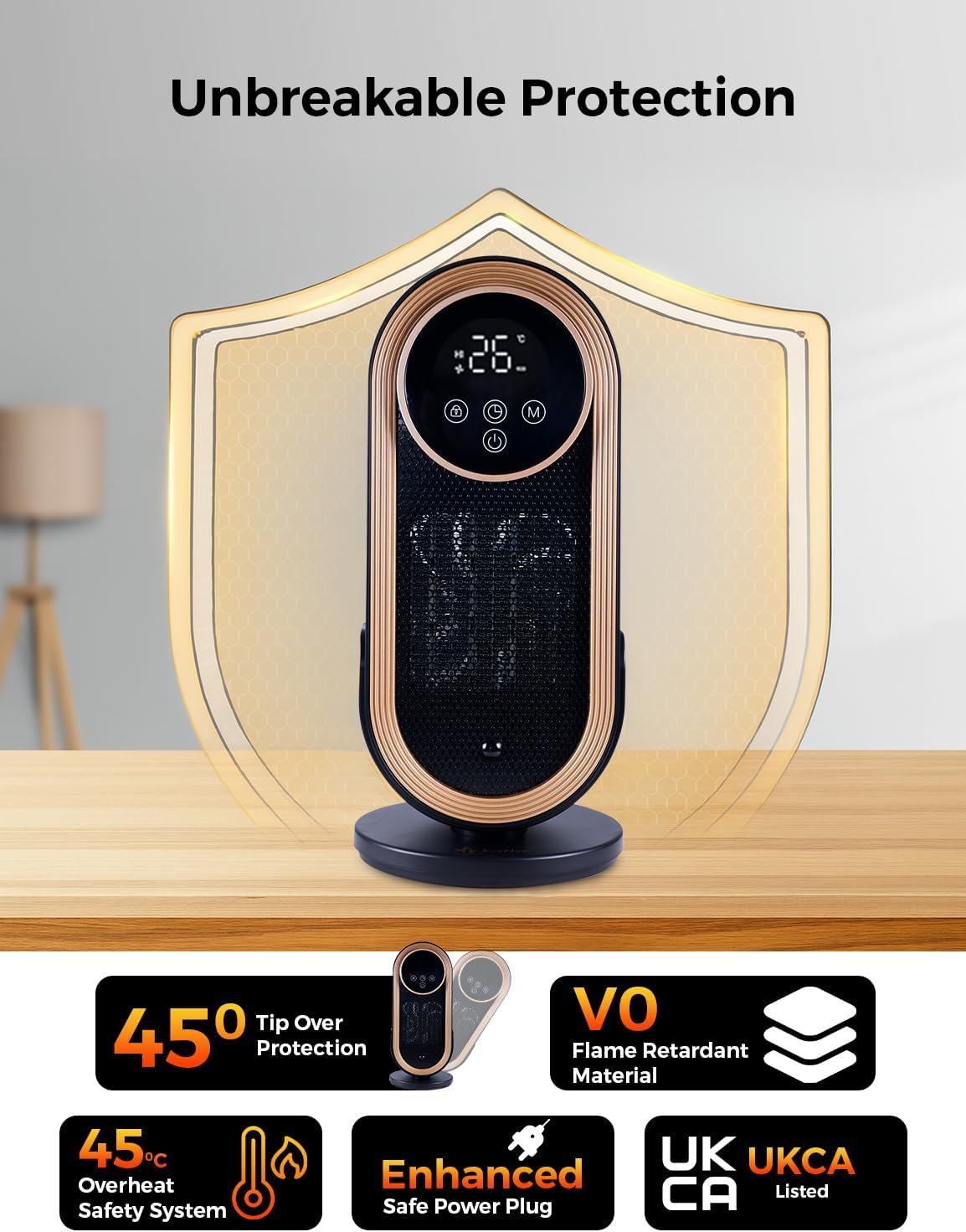 EcoNour Electric Heater, 1500 W Energy Efficient Space Silent Smart WiFi Room Heater, Portable Ceramic Room Heater with Thermostat, 3 Heat Modes, Fast Heating, Overheat & Tip-Over Safety Protection