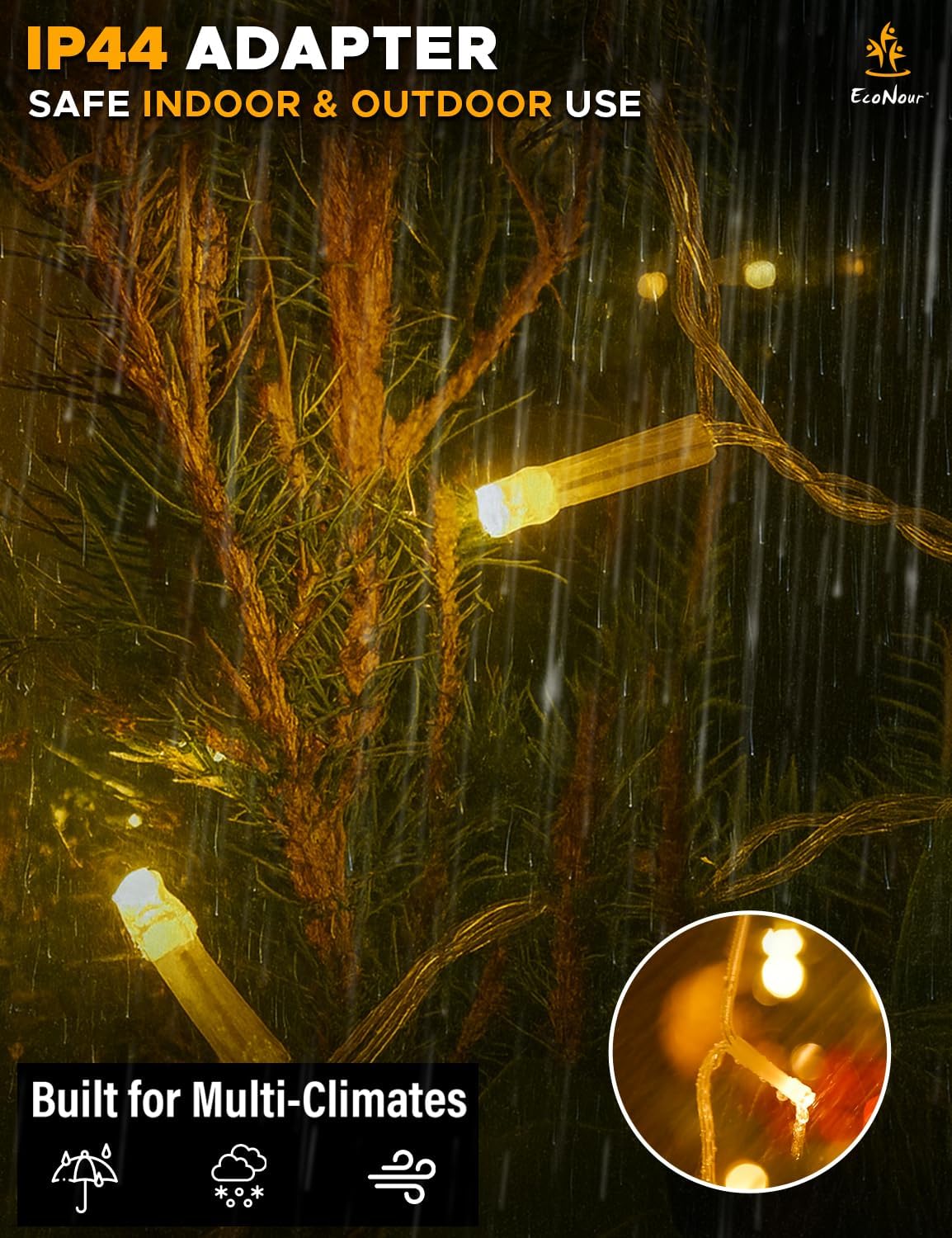 EcoNour Icicle Lights Outdoor Christmas Lights 1000 LED 35M Warm White Decorations String Fairy Lights with Timer for Xmas Garden & Party | Mains Powered Clear Cable
