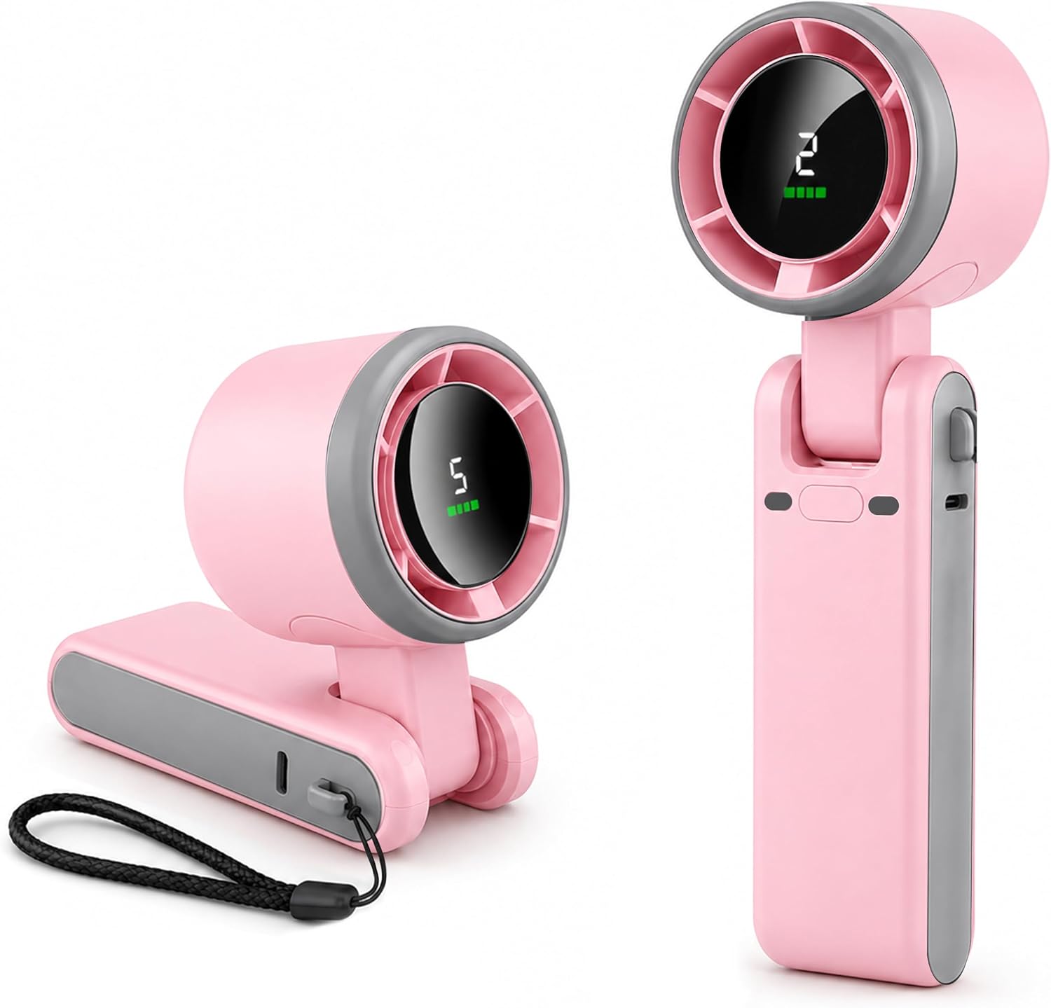EcoNour Portable Handheld Turbo Fan - 5 Gear High Speed 4000mAh Rechargeable Mini Personal Hand Fan Blow Cold Air, Battery Operated Travel Essentials, Holiday Gifts for Women, Men - Pink
