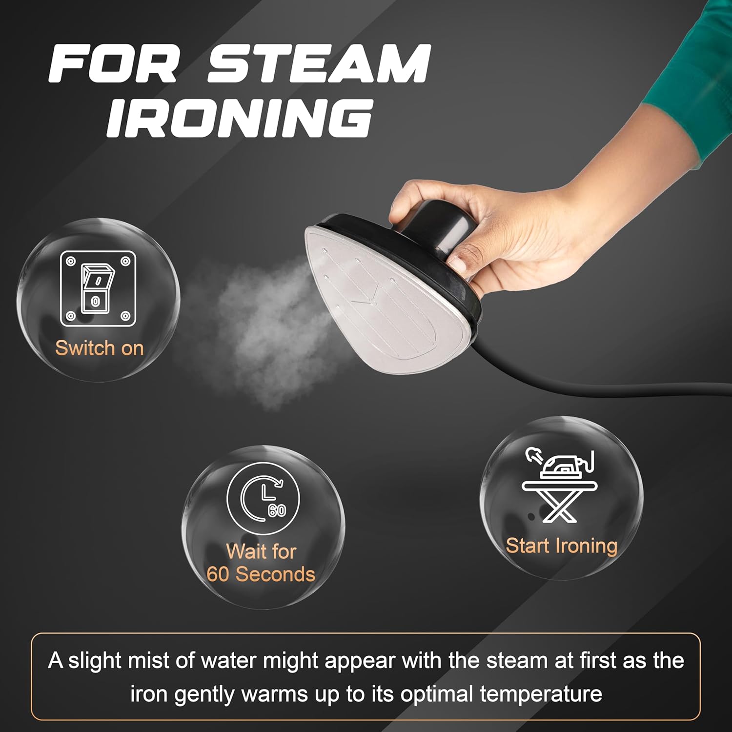 Econour Travel Mini Steam Iron for Clothes, Crafting, Quilting & Sewing - Portable Handheld Steamer With Safety Gloves and Storage Pouch