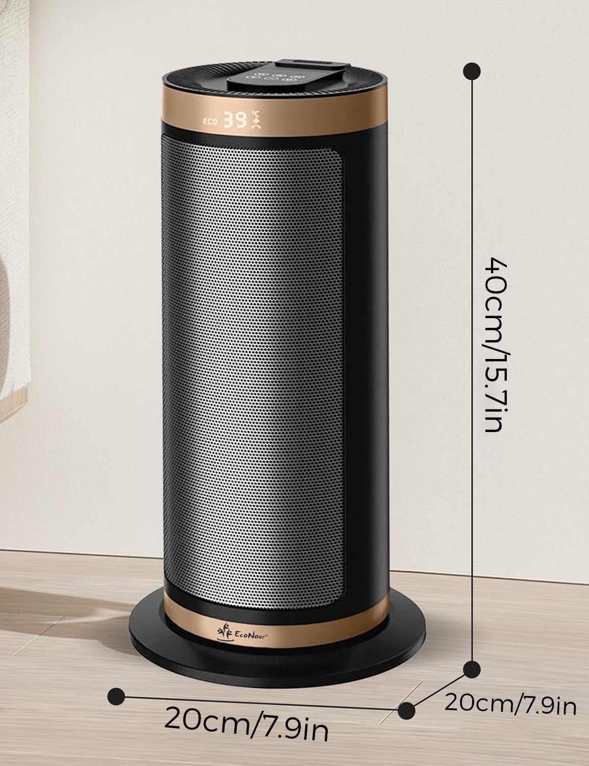 EcoNour Electric Heater, 2000 W Energy Efficient Space Silent Smart WiFi Room Heater, Portable Ceramic Room Heater with Thermostat, 3 Heat Modes, Fast Heating, Overheat & Tip-Over Safety Protection