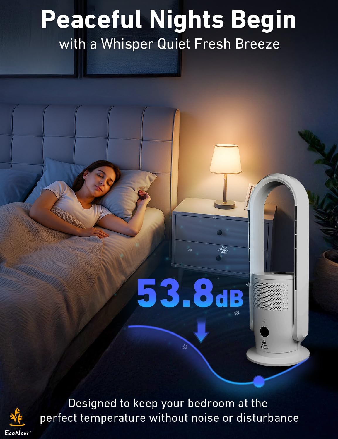 EcoNour Bladeless Hot & Cool Tower Fan with Air Purifier | Remote Control, 30°Tilt,12-Speed Quiet Cooling, Fast Heating, Sleep Mode, Safety Protection, Compatible with Alexa Bedroom, Kitchen - 28"