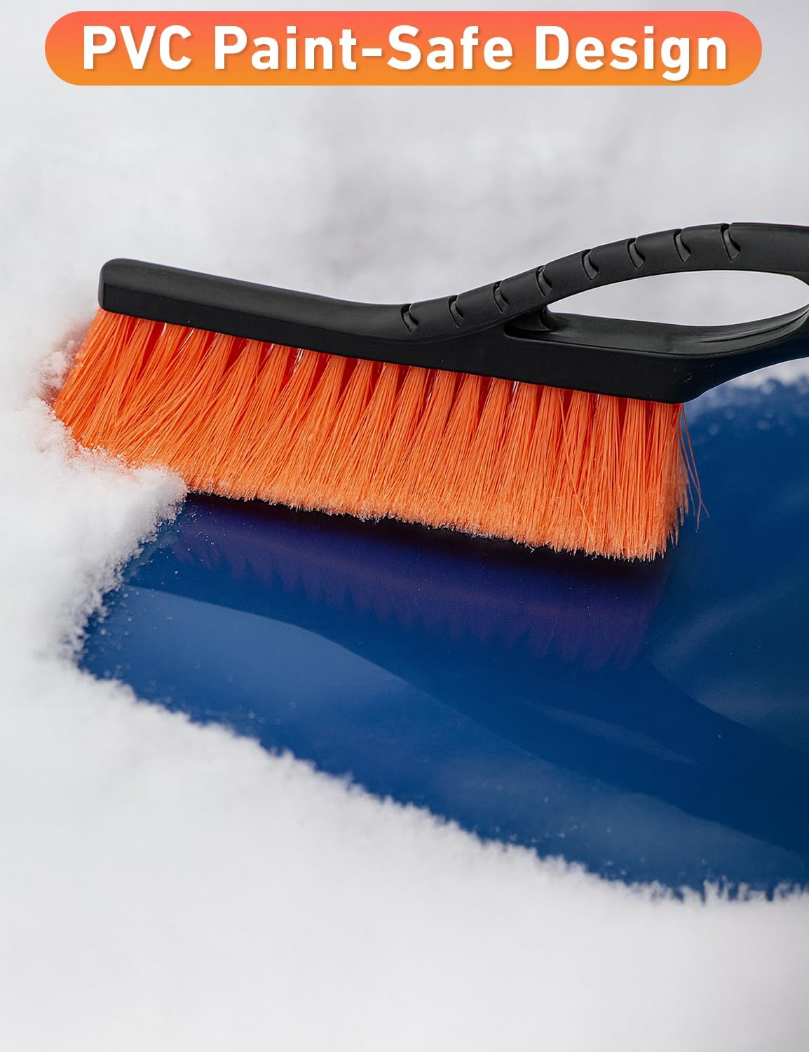 EcoNour 27" Aluminum Car Snow Scraper and Brush (Orange) | Weaved Bristle Head with Metal Body Ice Scraper for Car Windshield | Tough Ice Scraper with Ergonomic Foam Grip Winter Accessory | 2 Pack
